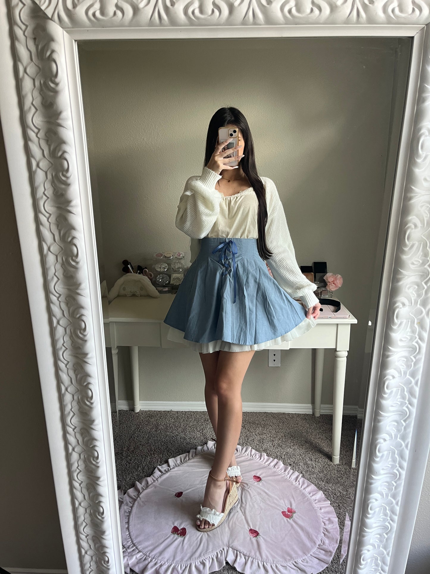 secret honey blue tiered skirt