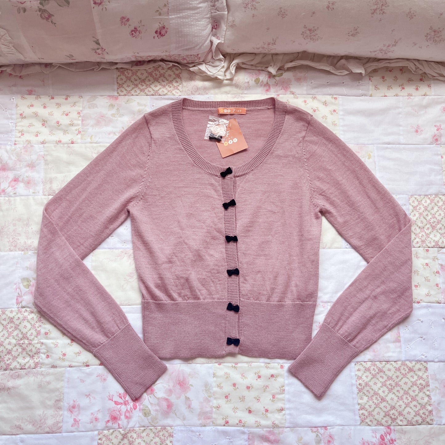 mauve black ribbon cardigan