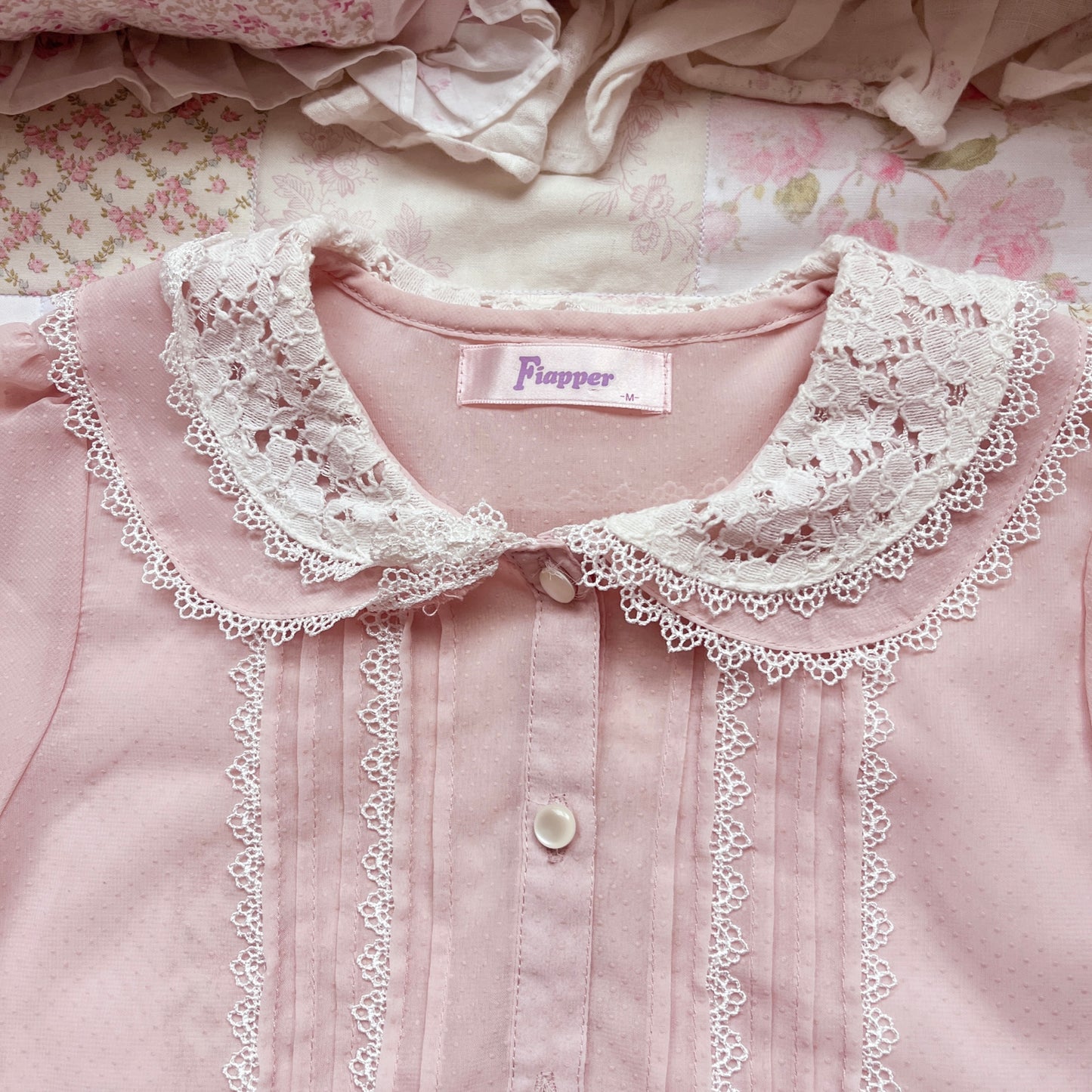 pink chiffon lace accent blouse