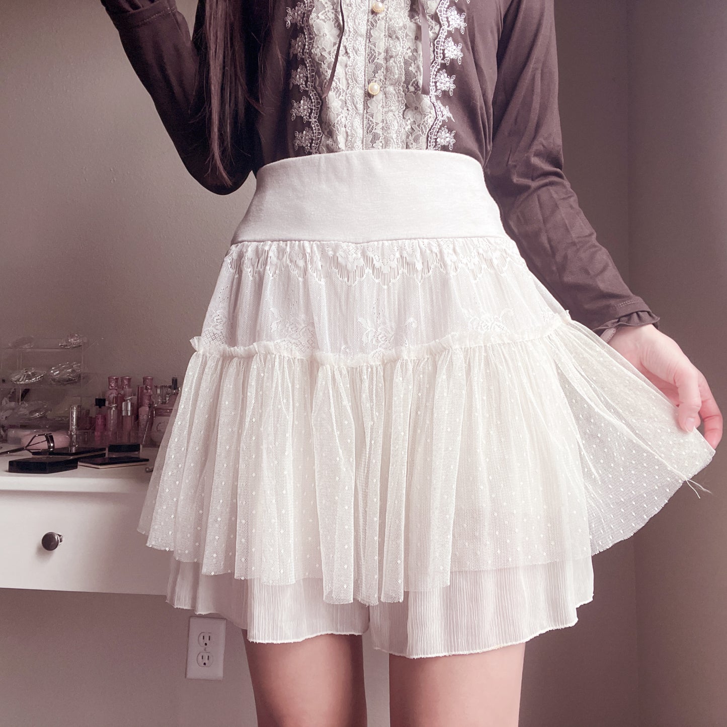 beige lace culottes