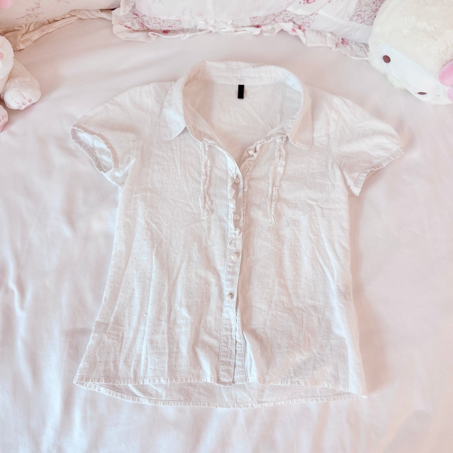 white textured button down blouse