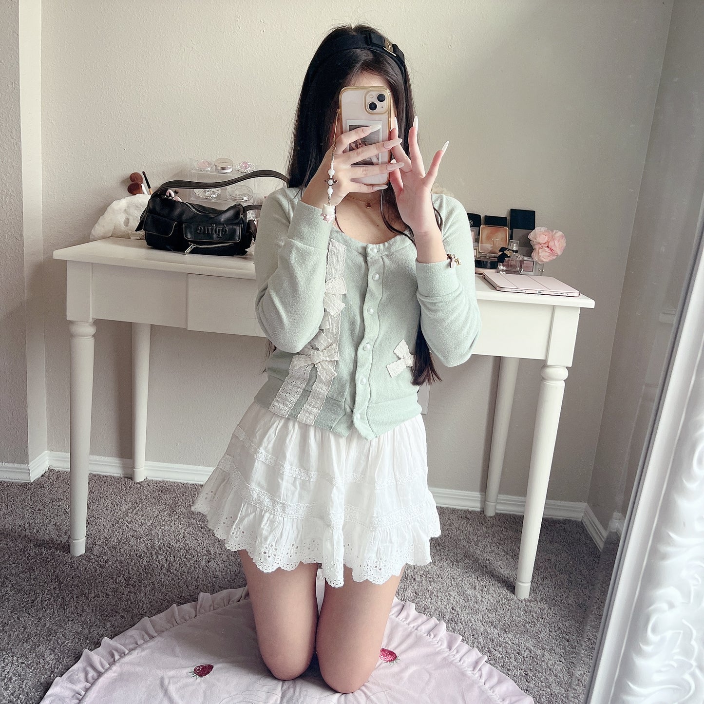 mint eyelet accent cardigan