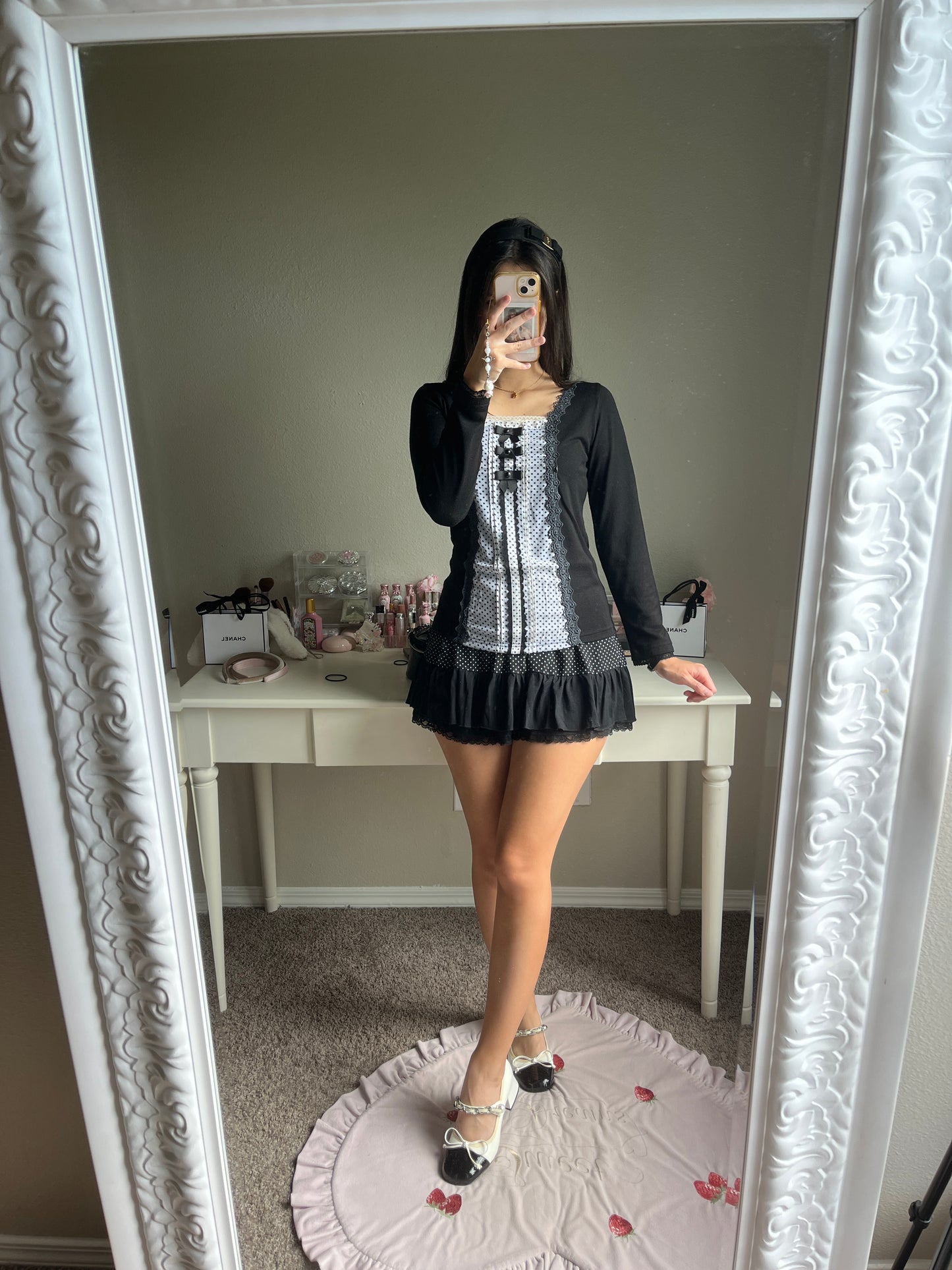 black polka dot layer top