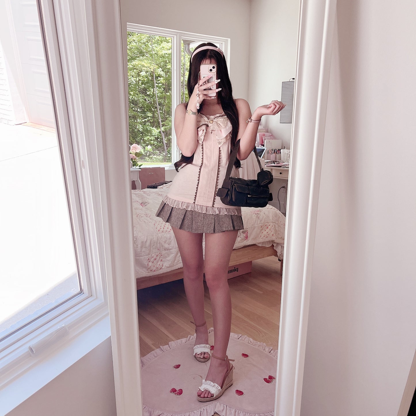 brown and pink ribbon camisole