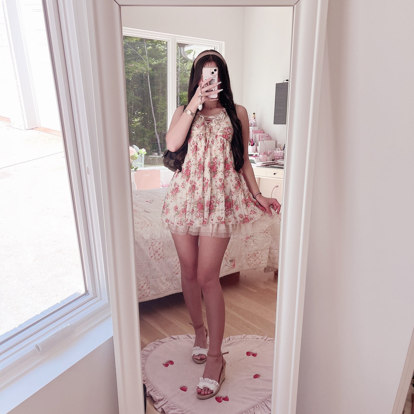 red floral beige mini dress