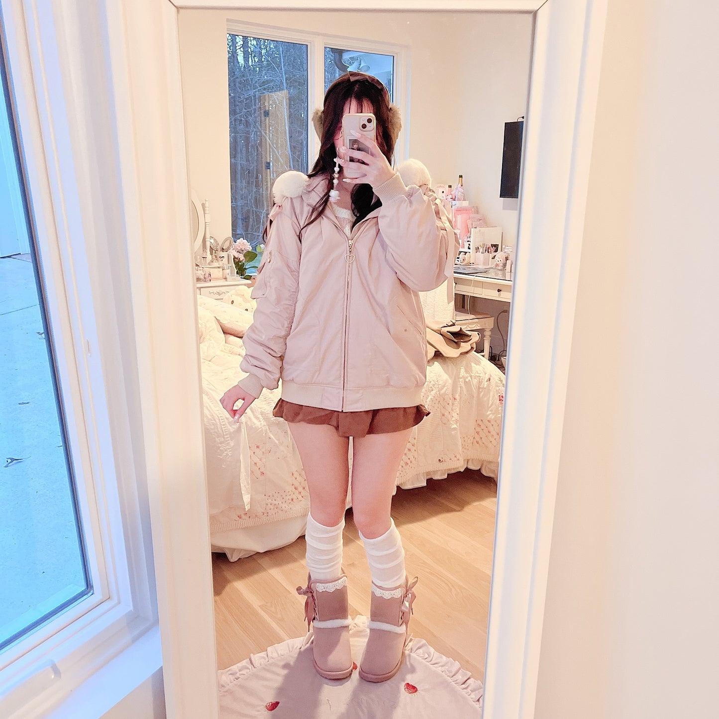 secret honey fur trim bomber jacket