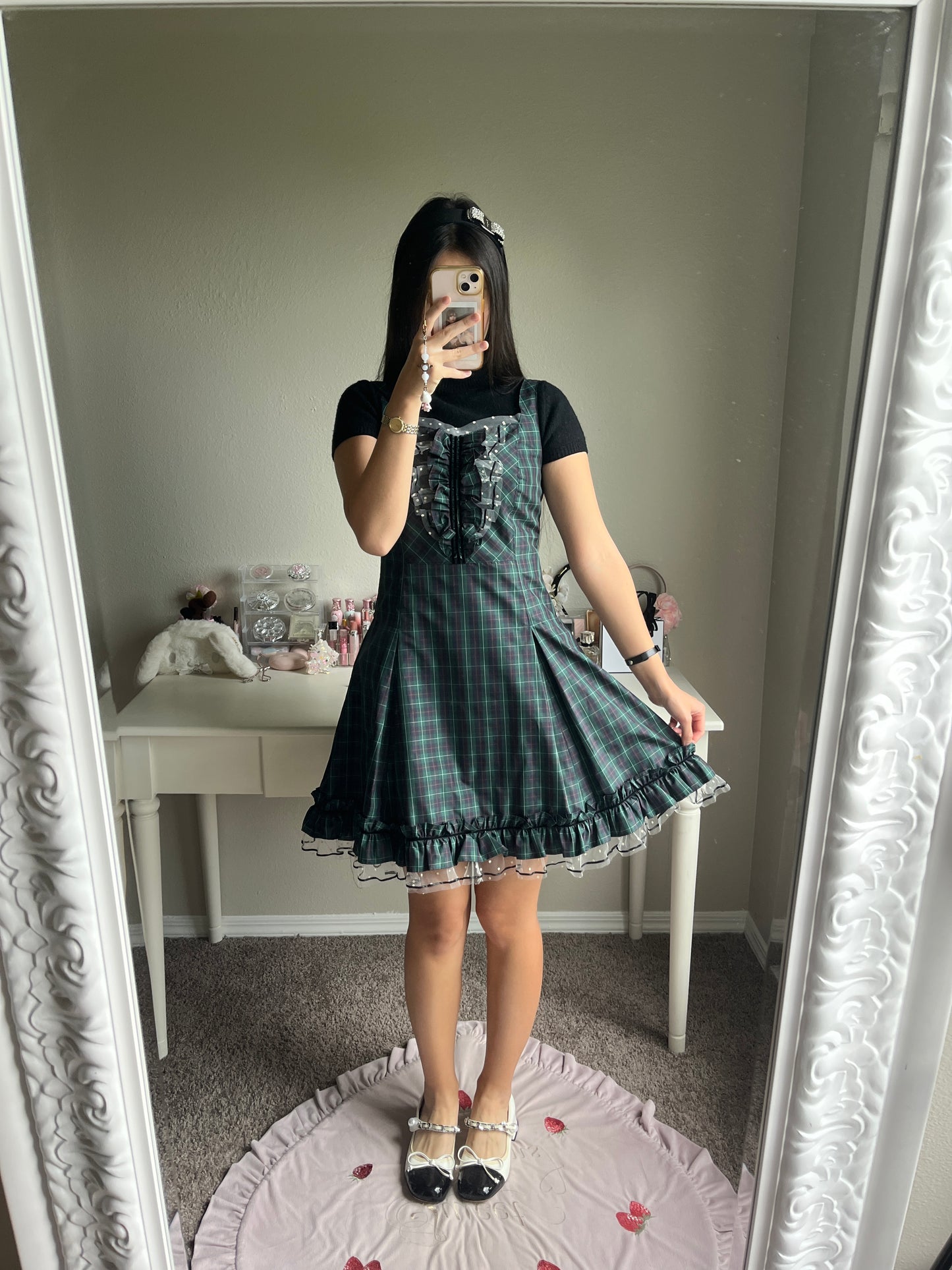 milk green tartan jsk