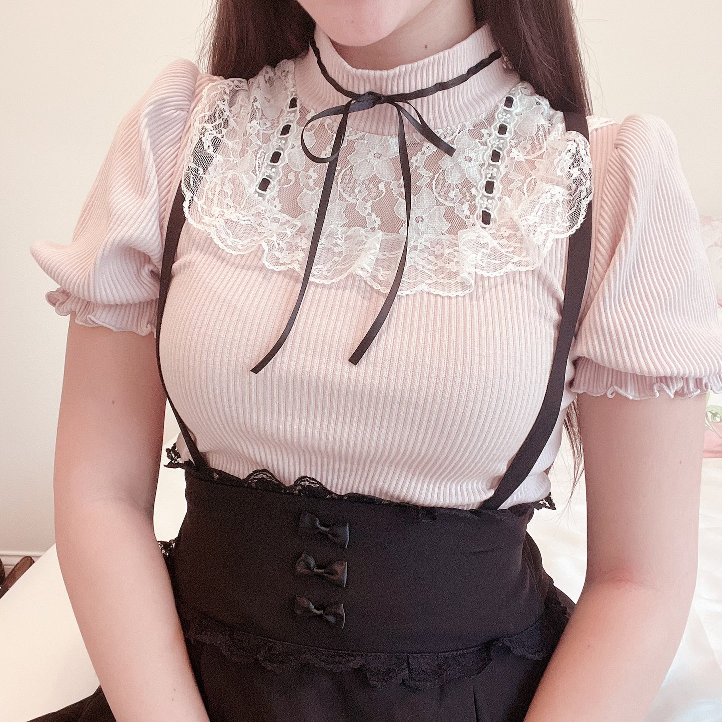 ank rouge lace bib pink knit