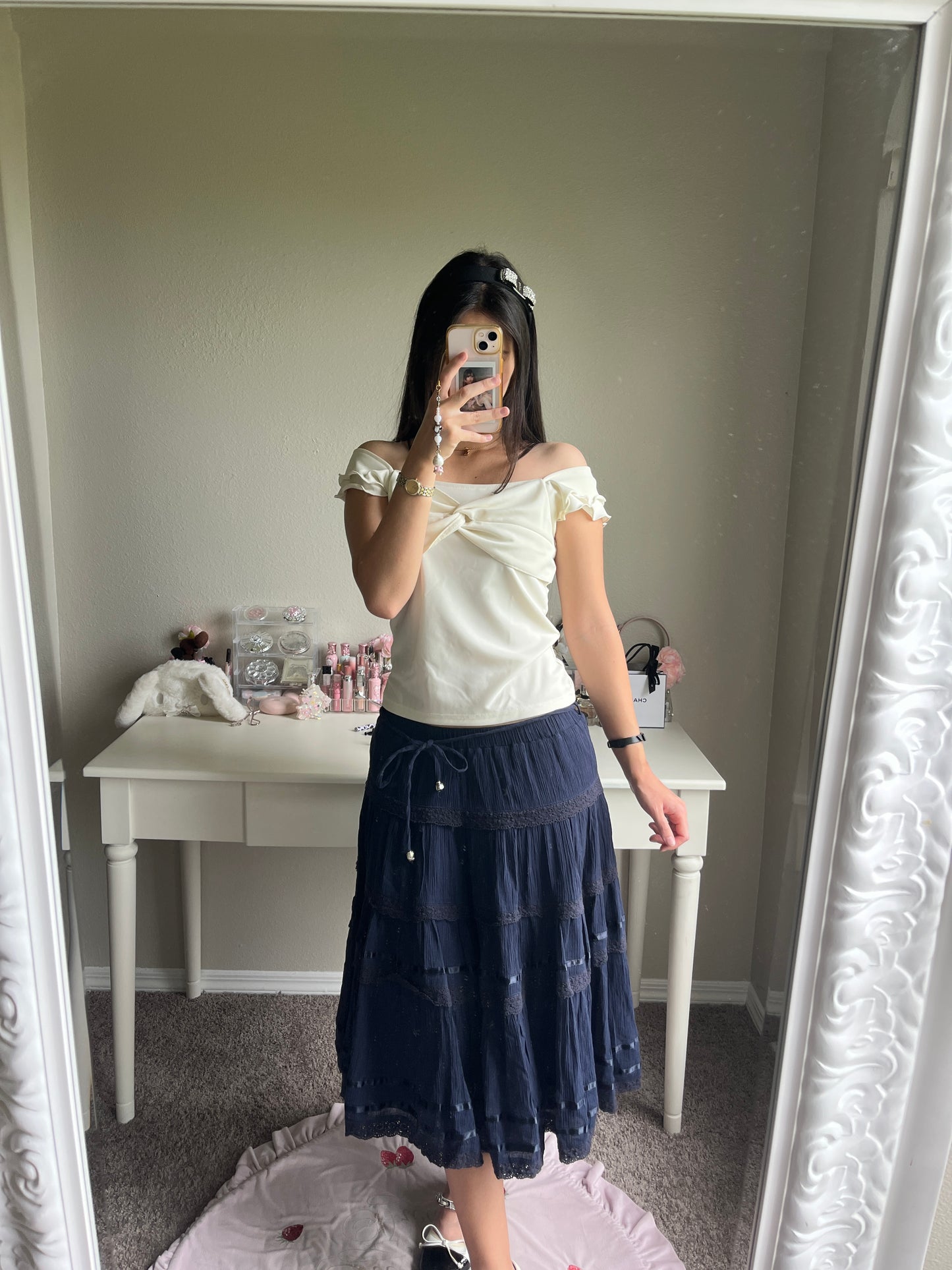 axes femme navy cotton midi skirt