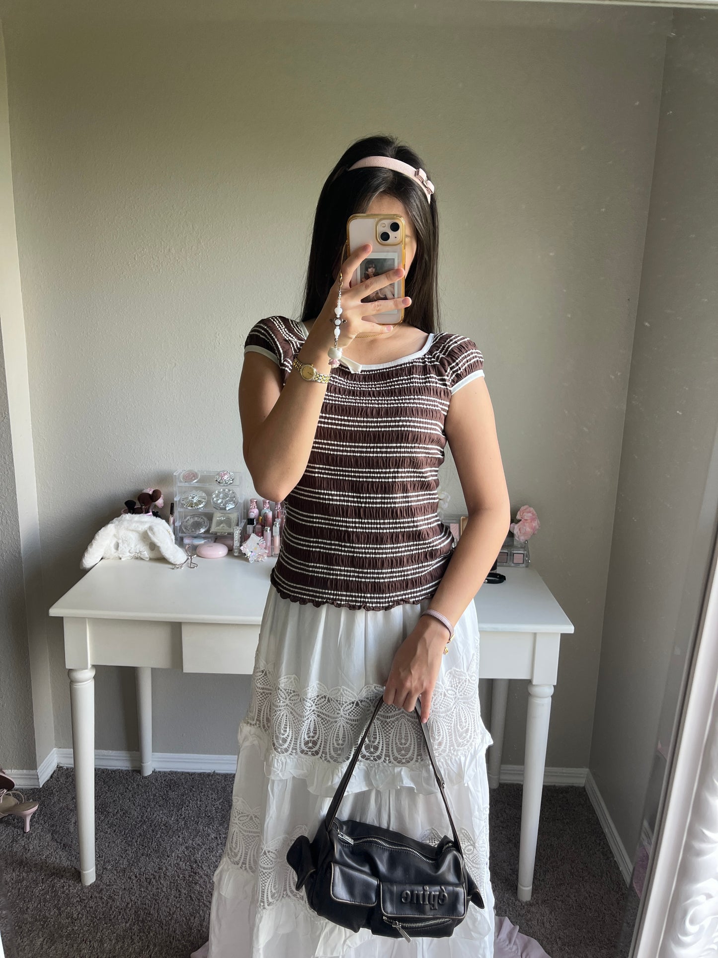 brown striped cap sleeve top