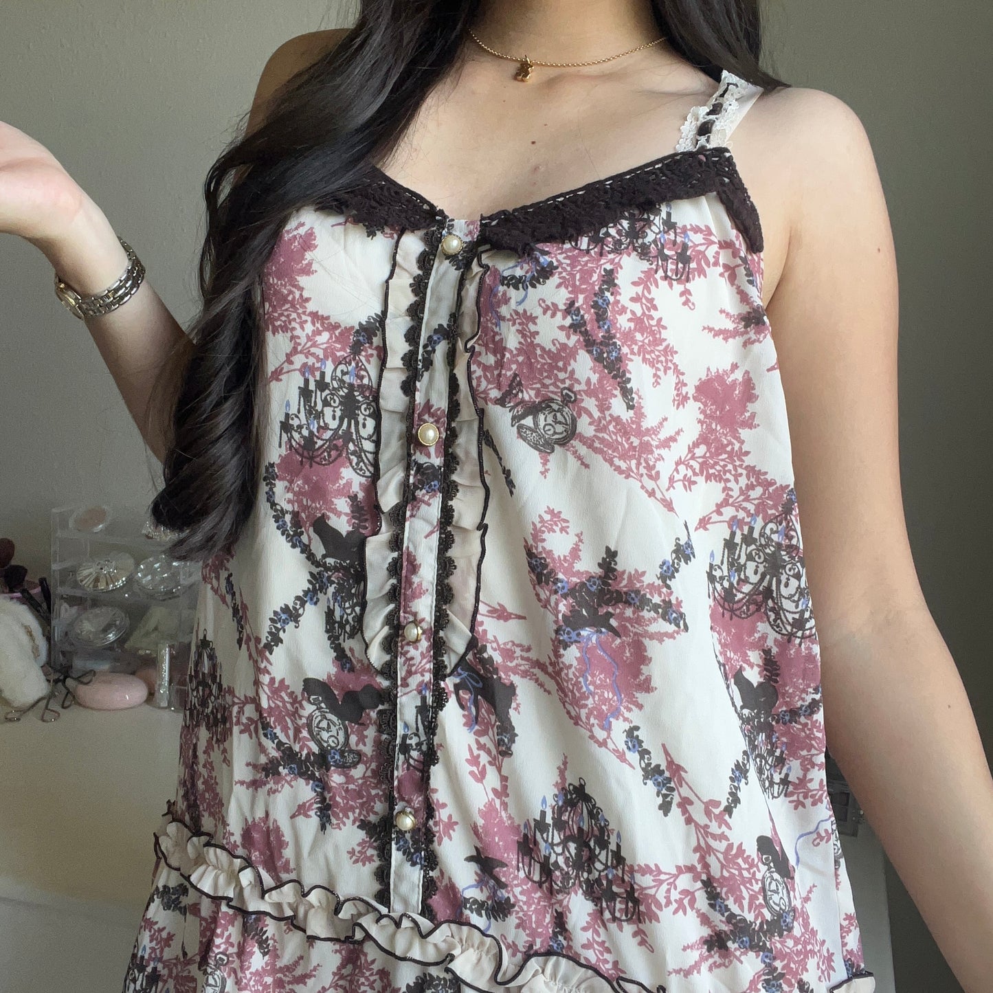 victorian motif beige tunic dress