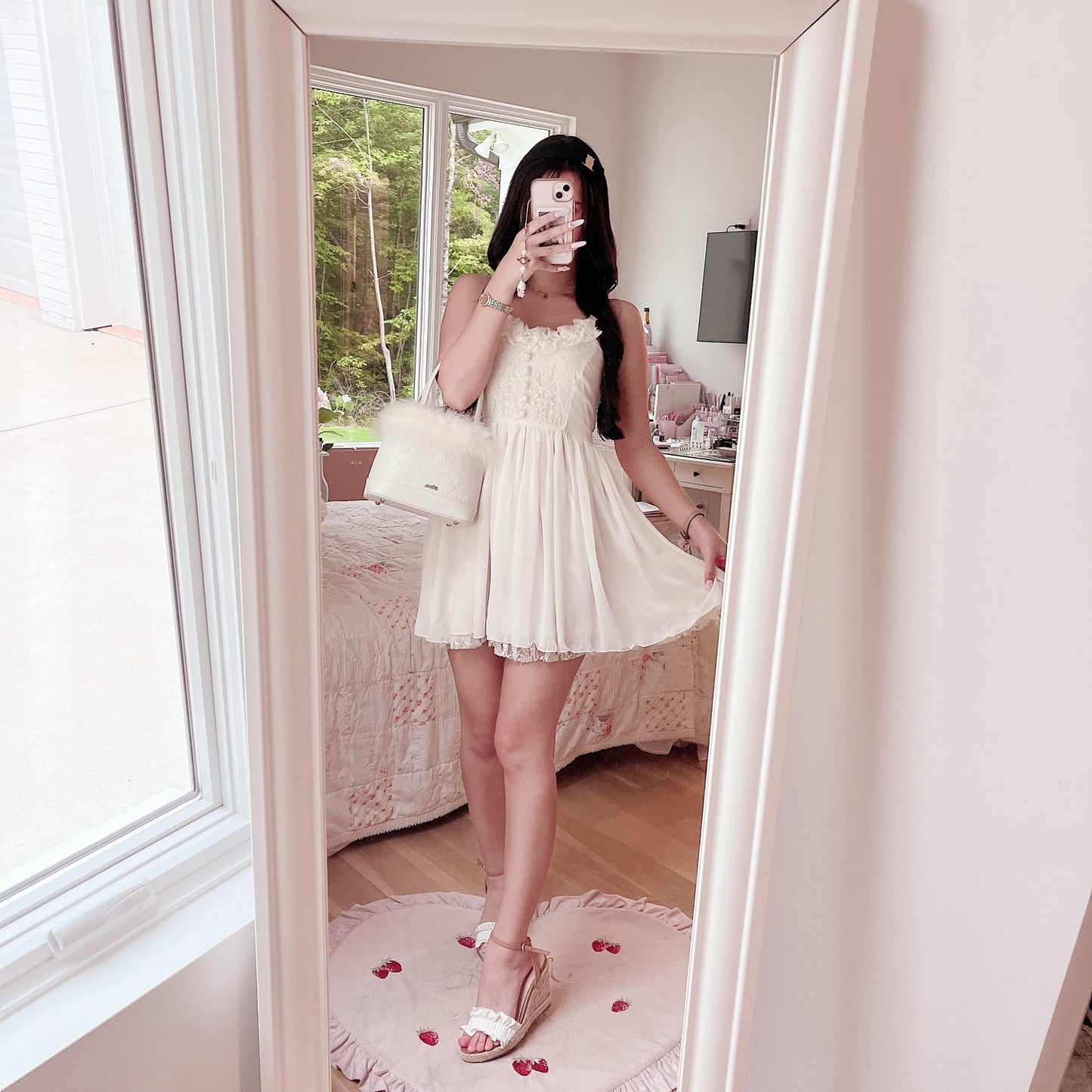 cream lace bodice chiffon dress