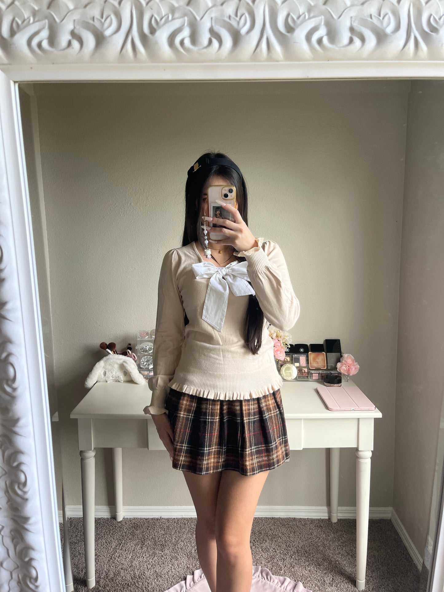 brown plaid soft skirt