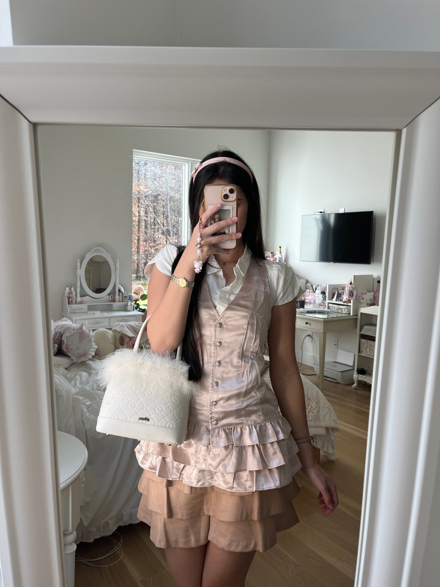 brown ruffled shorts