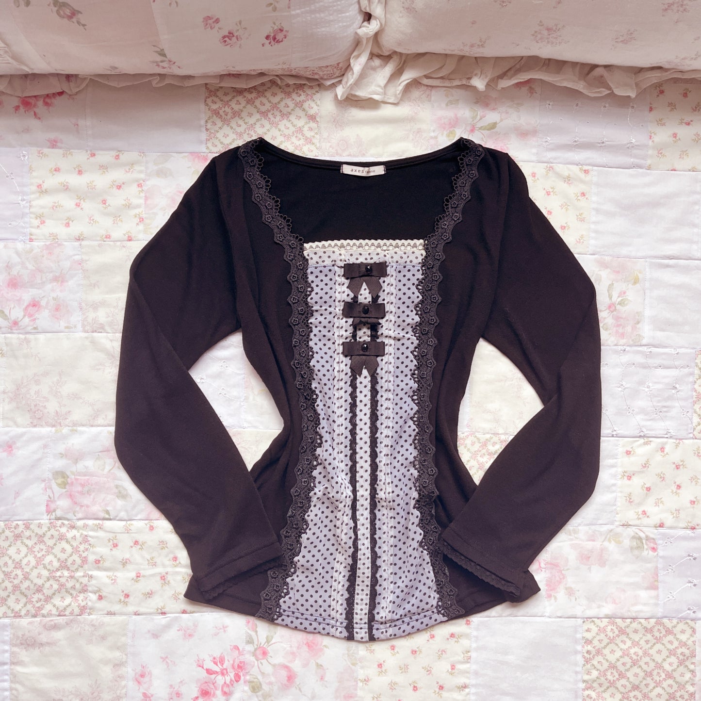 black polka dot layer top