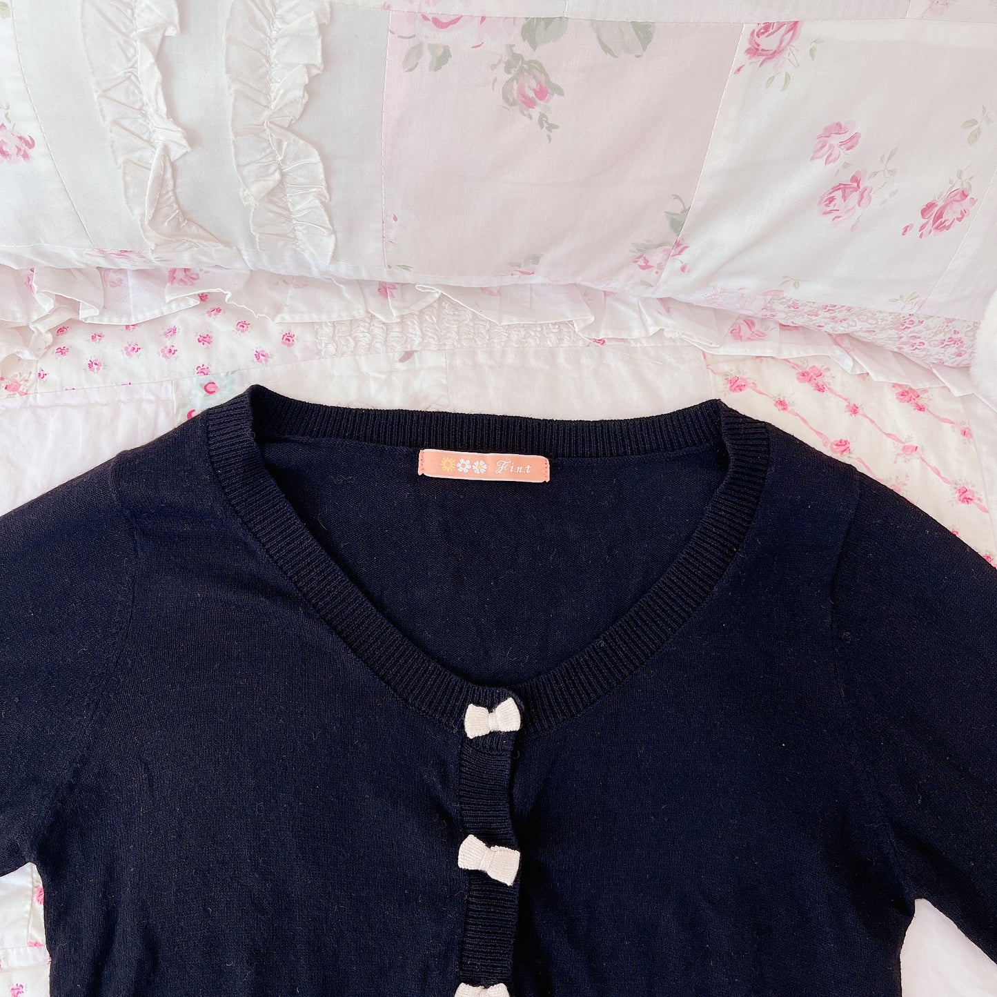 black and beige ribbon accent cardigan