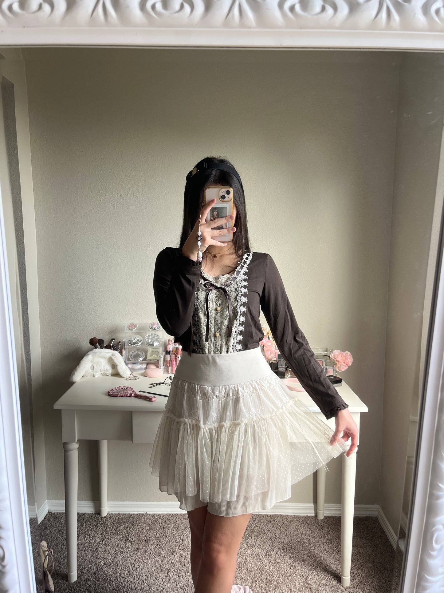 beige lace culottes
