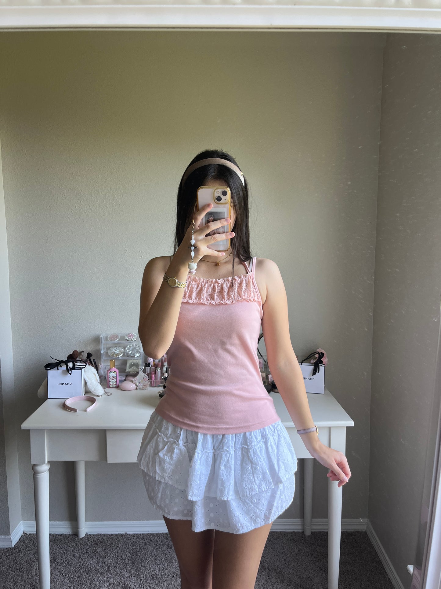 pink lace halter camisole