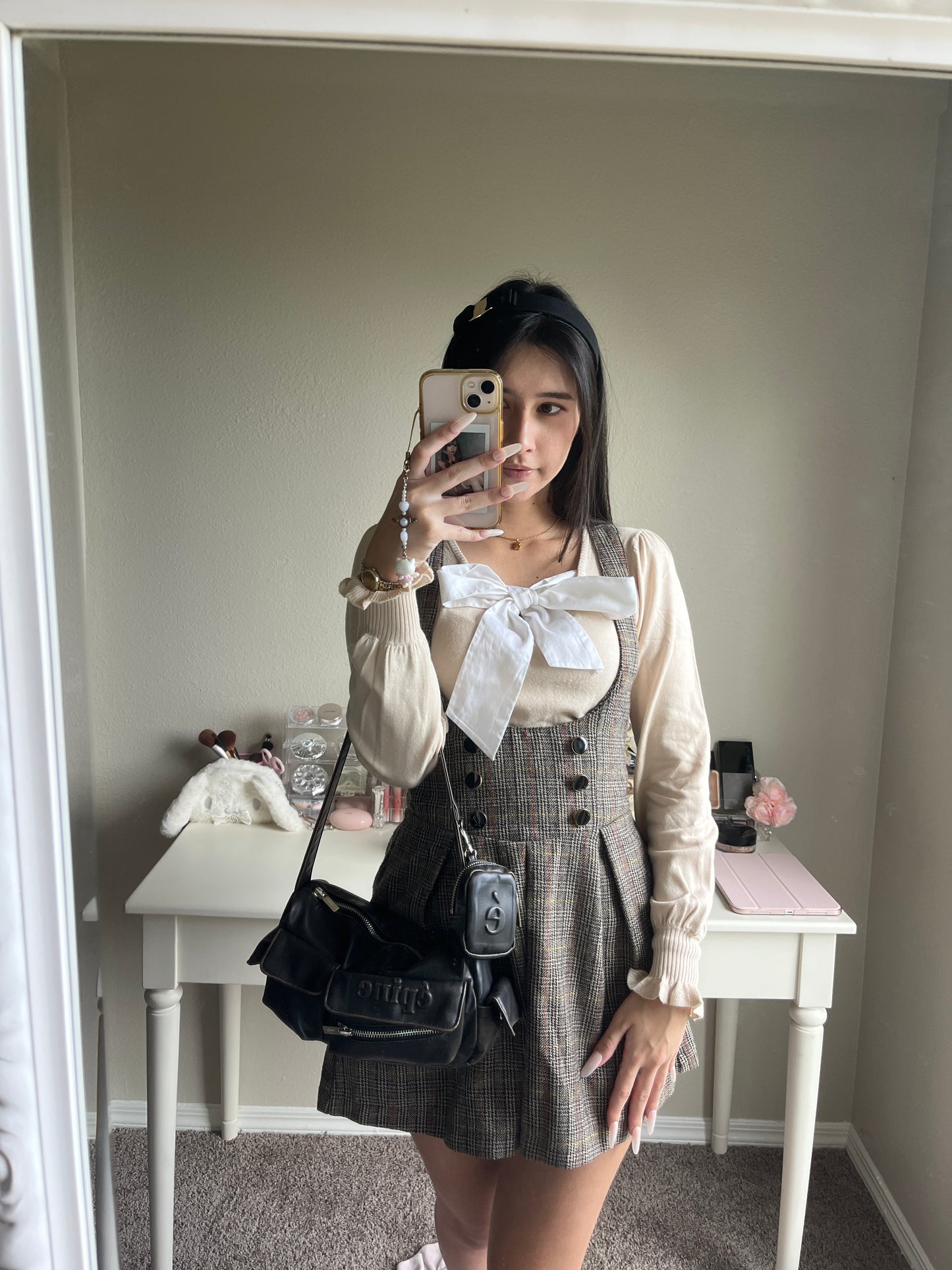 light beige ribbon accent top