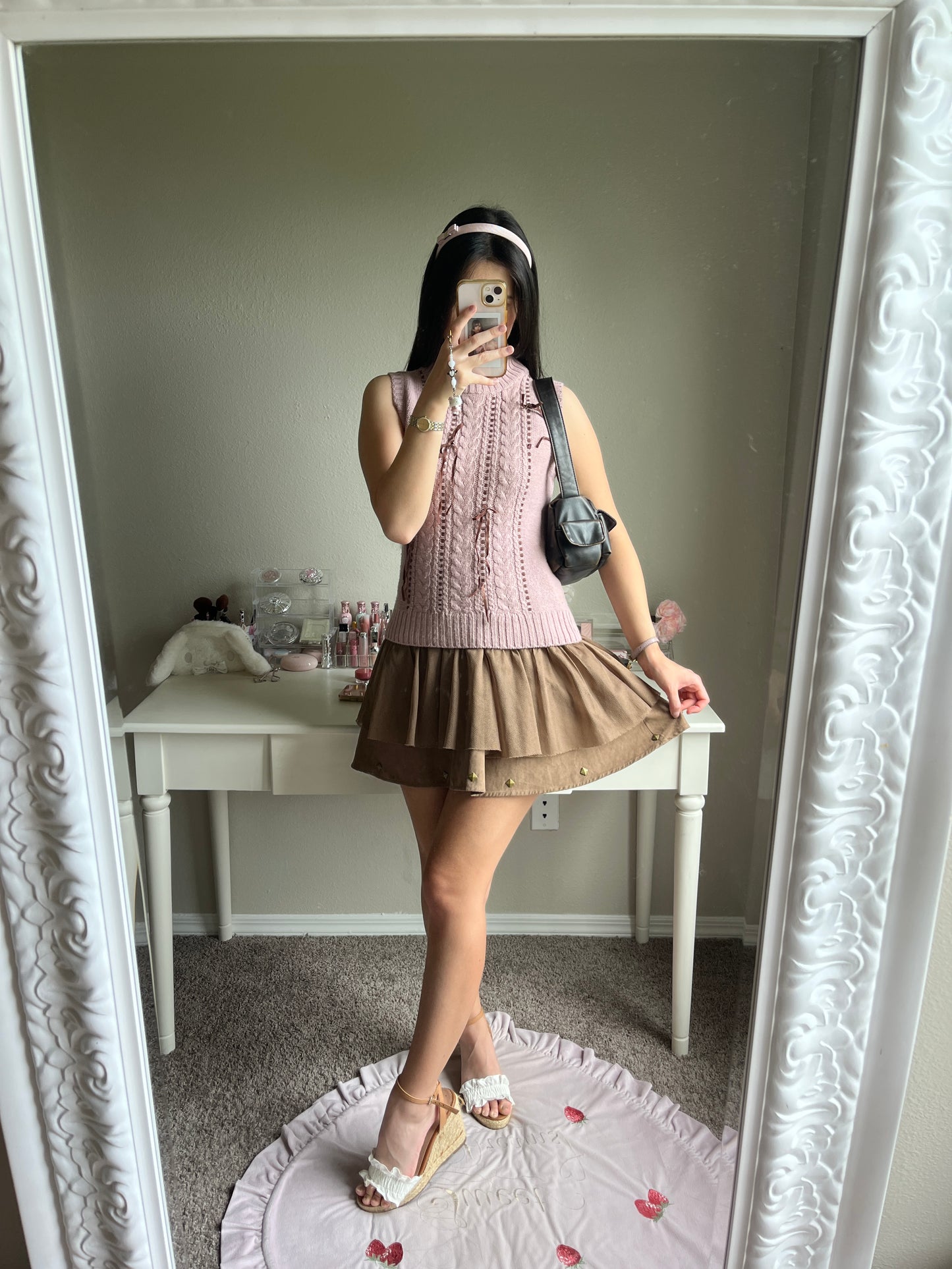 brown suede flowy skirt