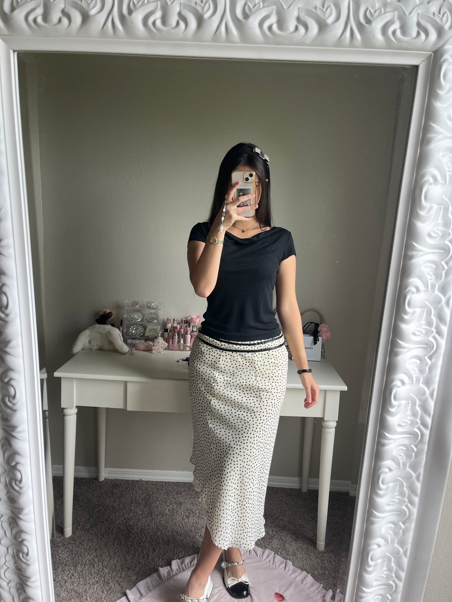 black draped neck top