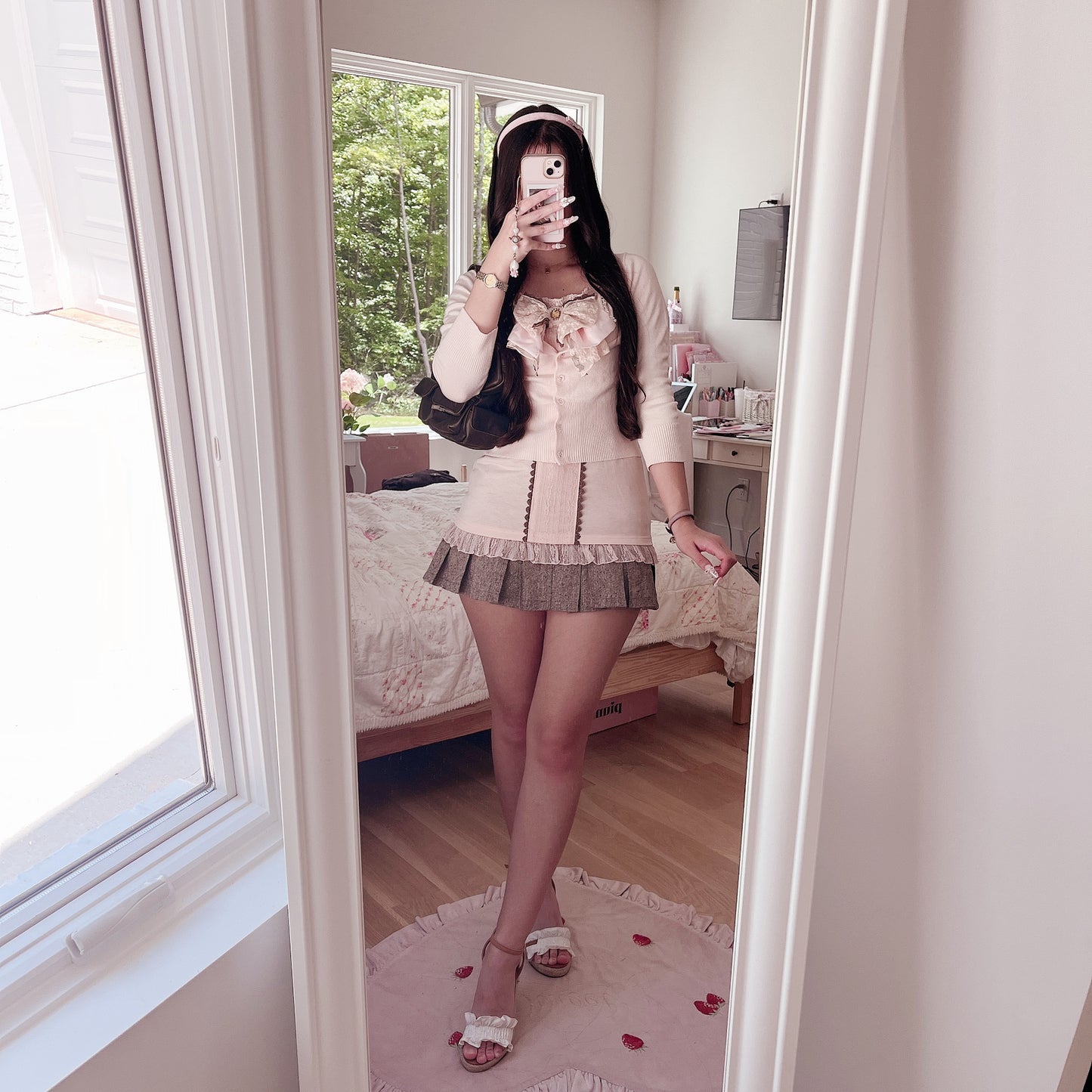 brown and pink ribbon camisole