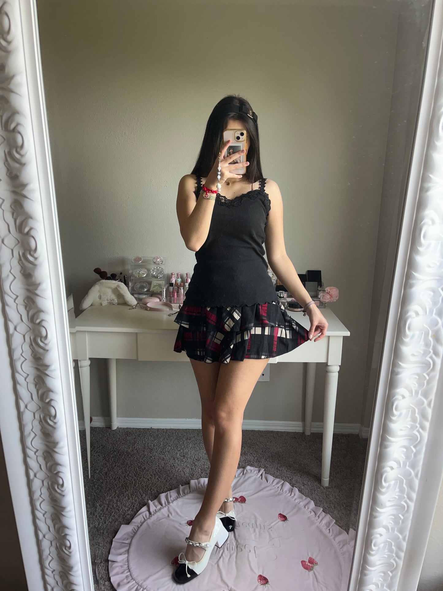red plaid jersey skirt