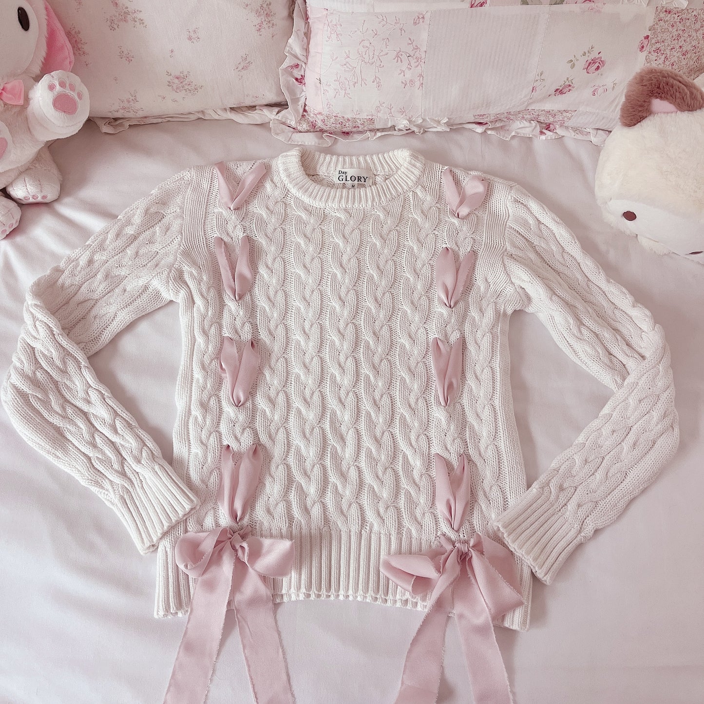 ribbon lace-up cable knit sweater