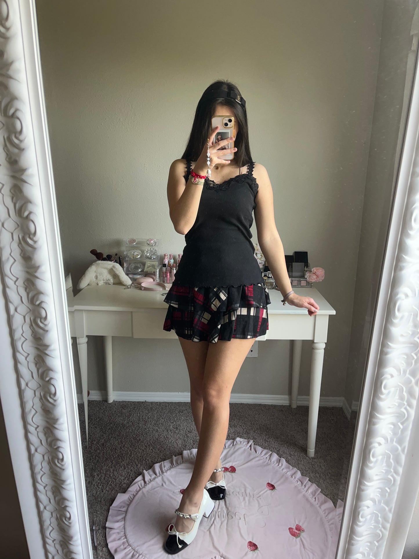 red plaid jersey skirt