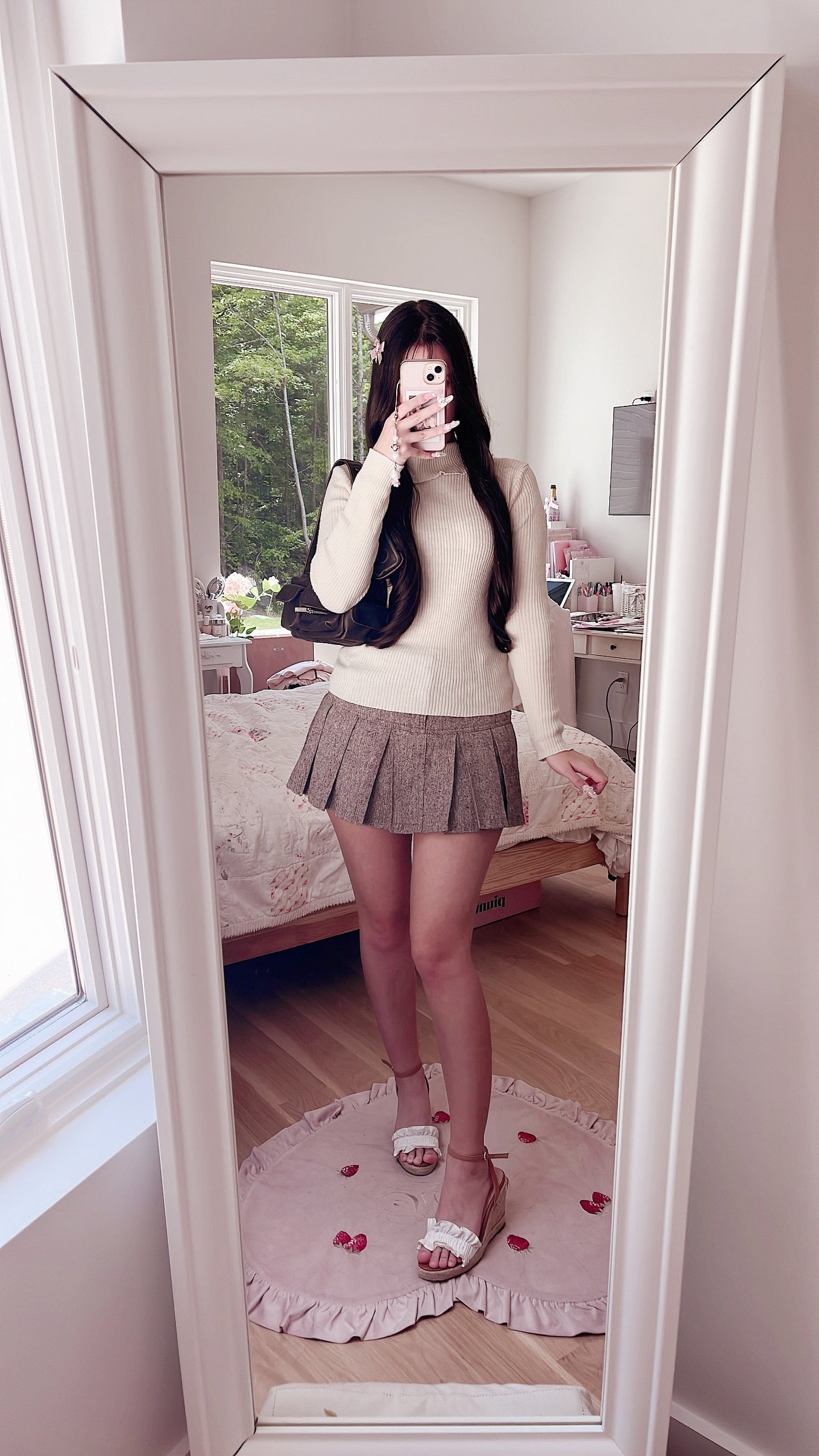 beige pink ribbon accent turtleneck