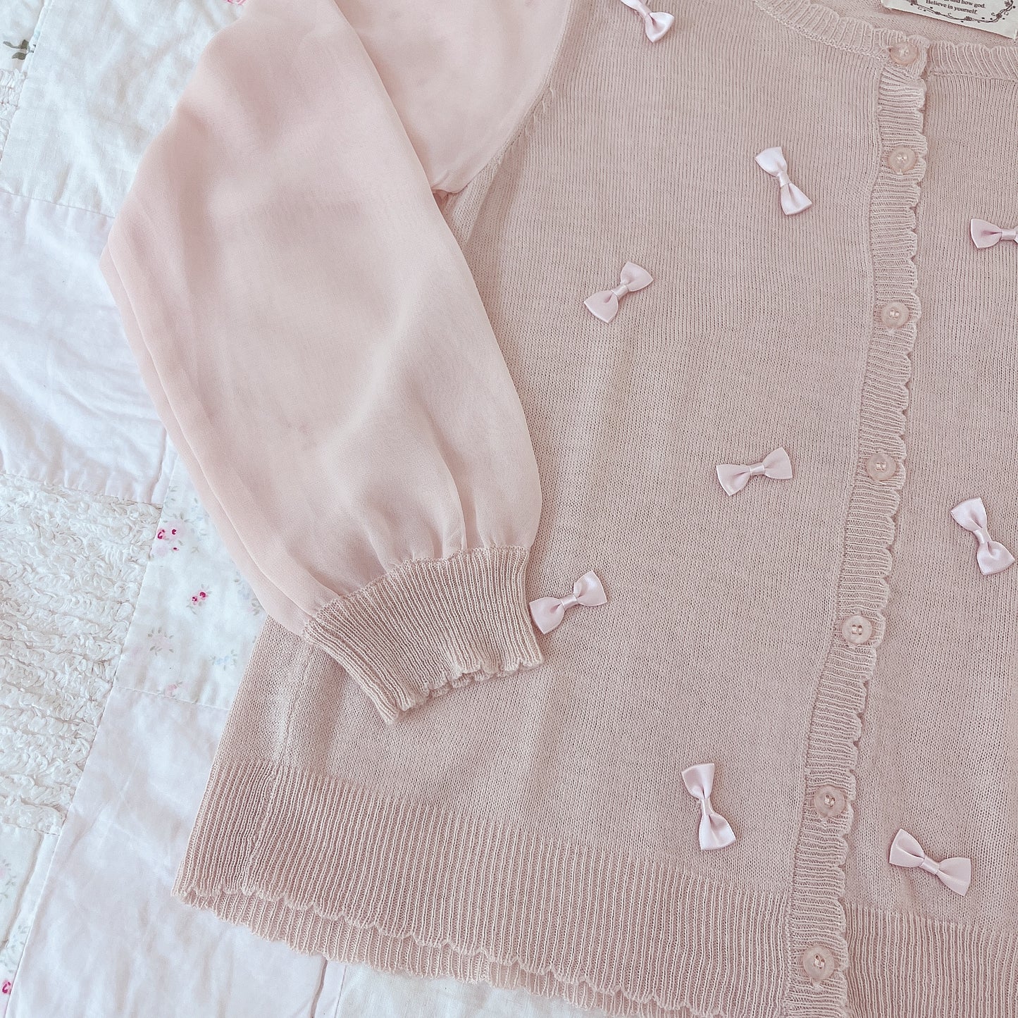 pink ribbon accent cardigan