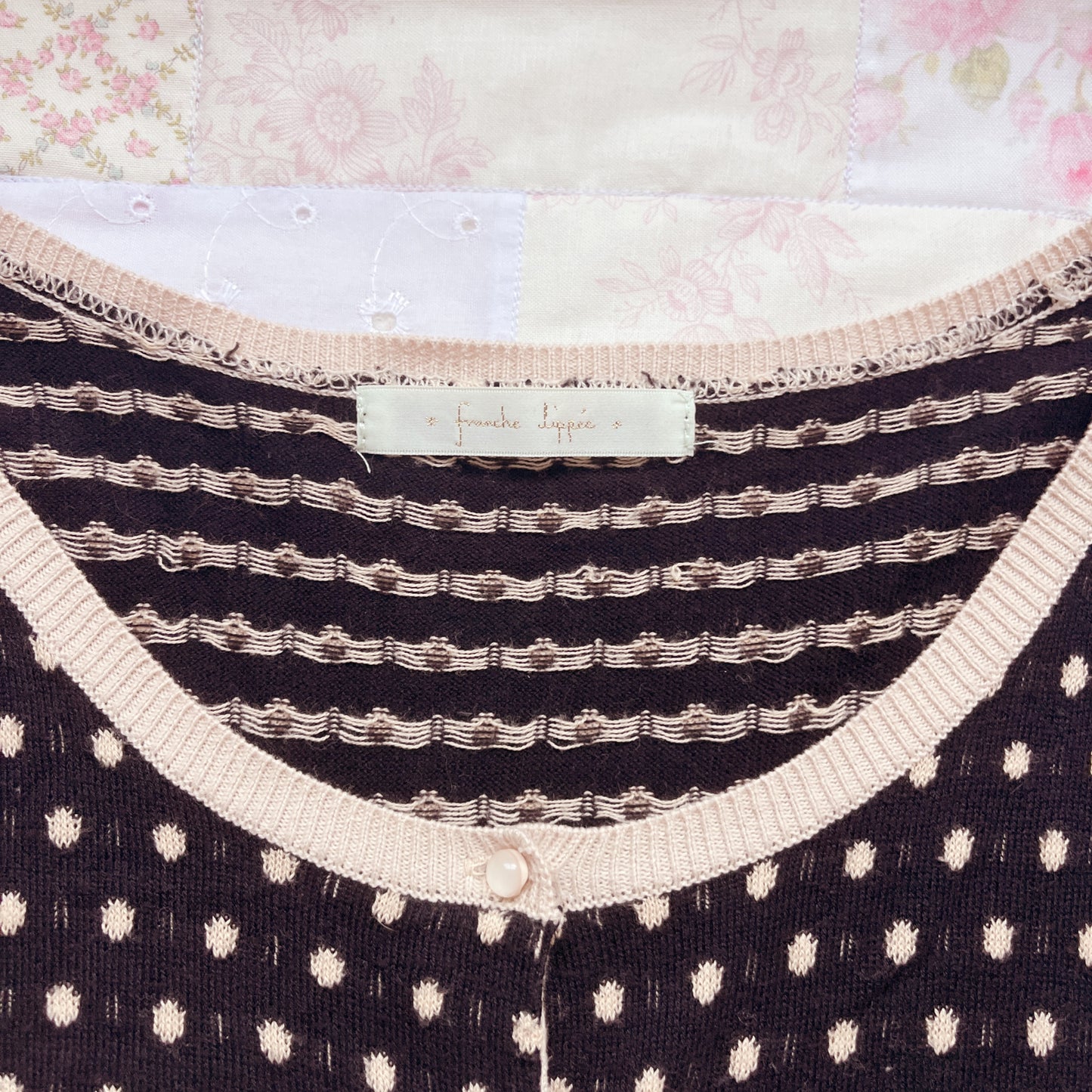 black polka motif cardigan