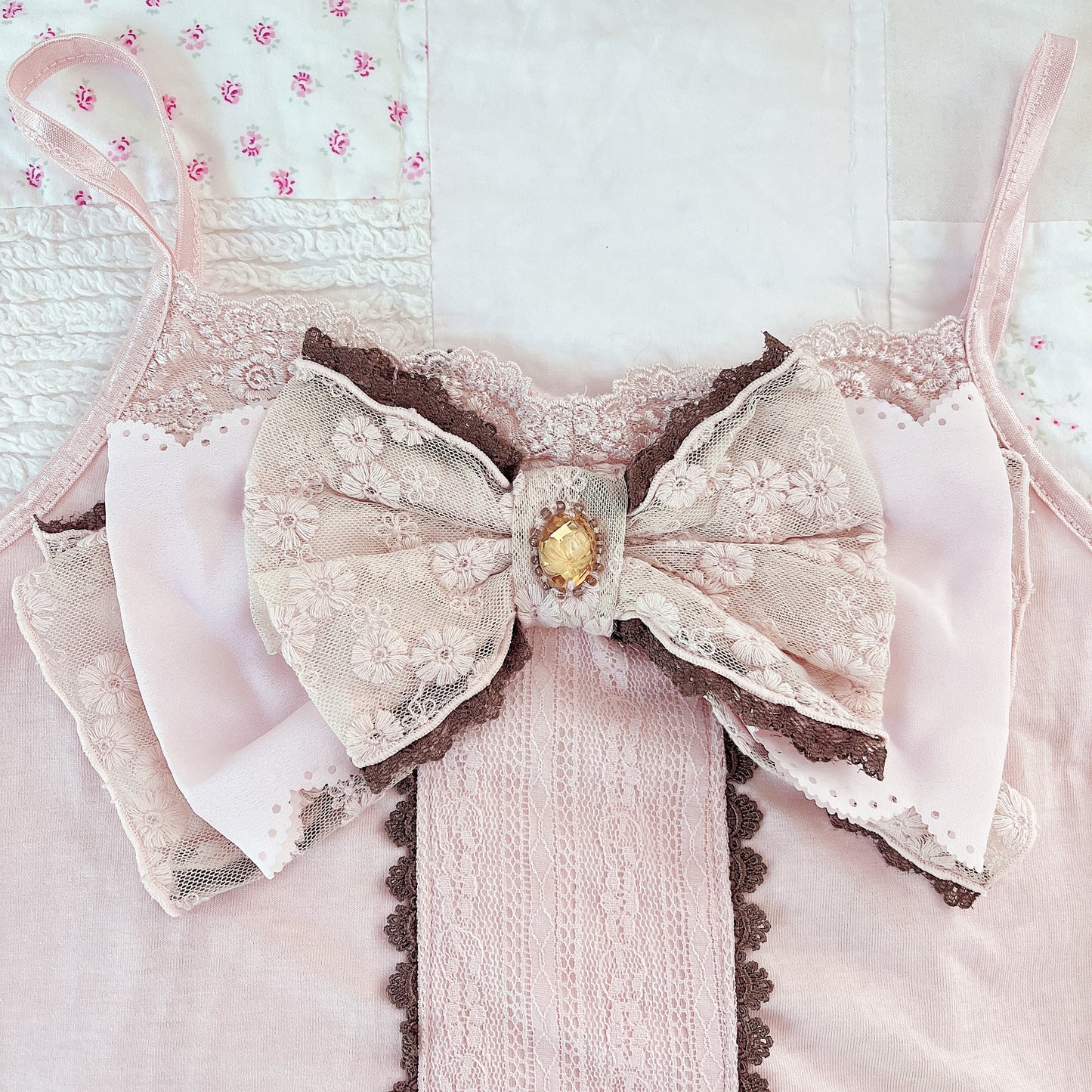 brown and pink ribbon camisole