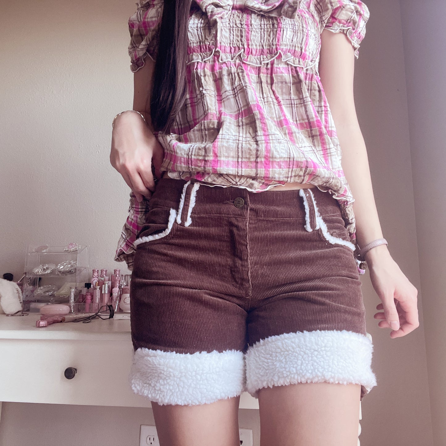 corduroy sherpa trim shorts
