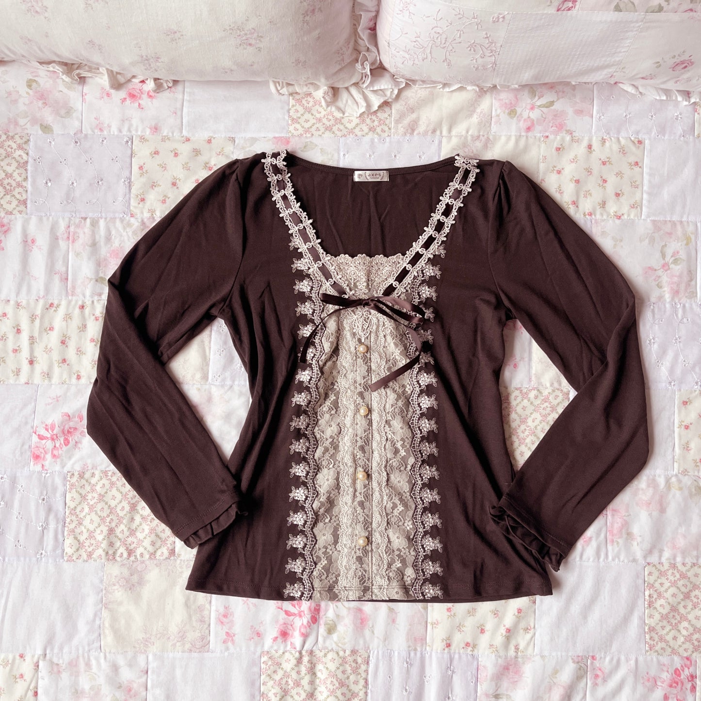 brown lace accent top