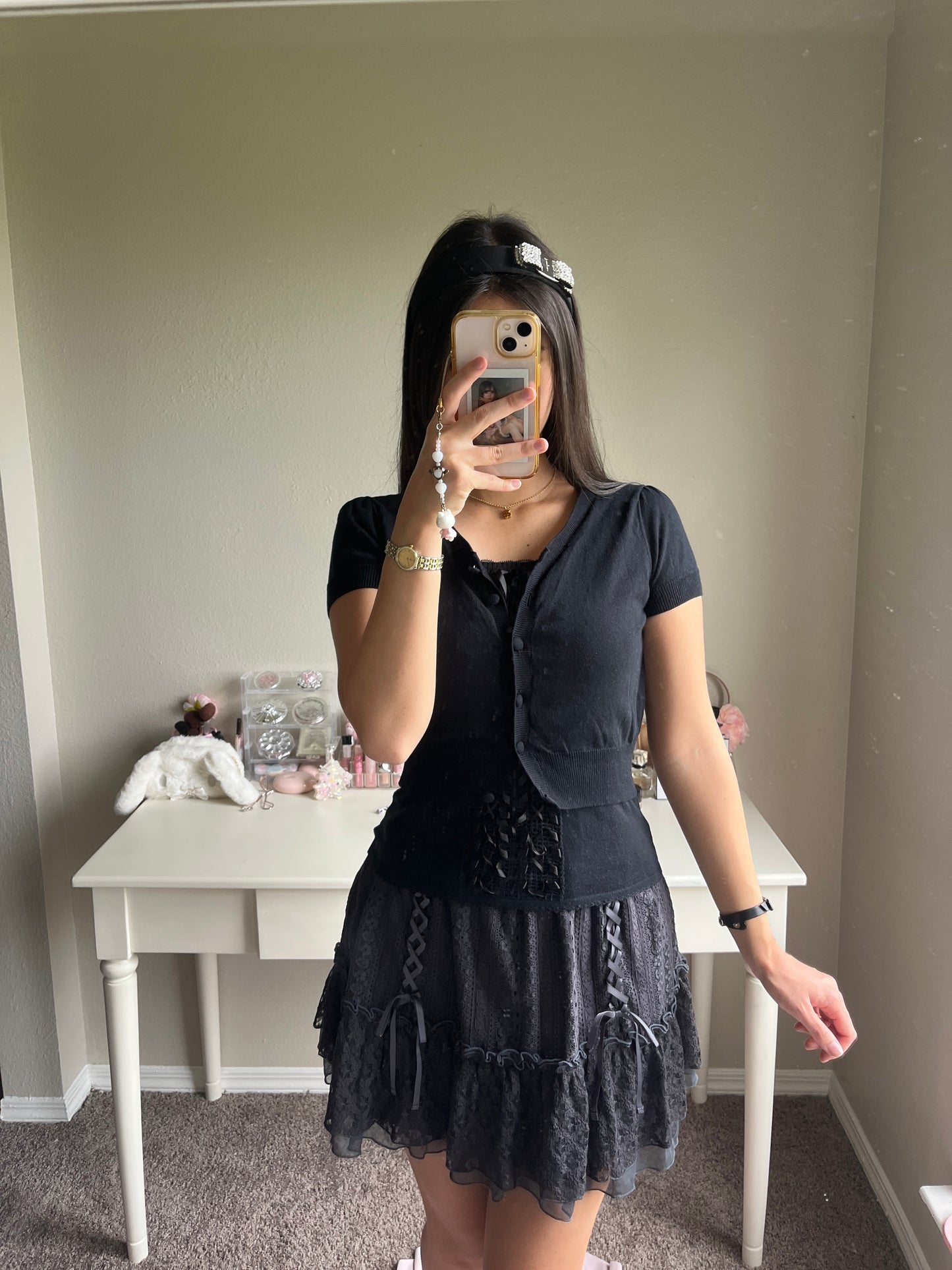 black cropped mini cardigan