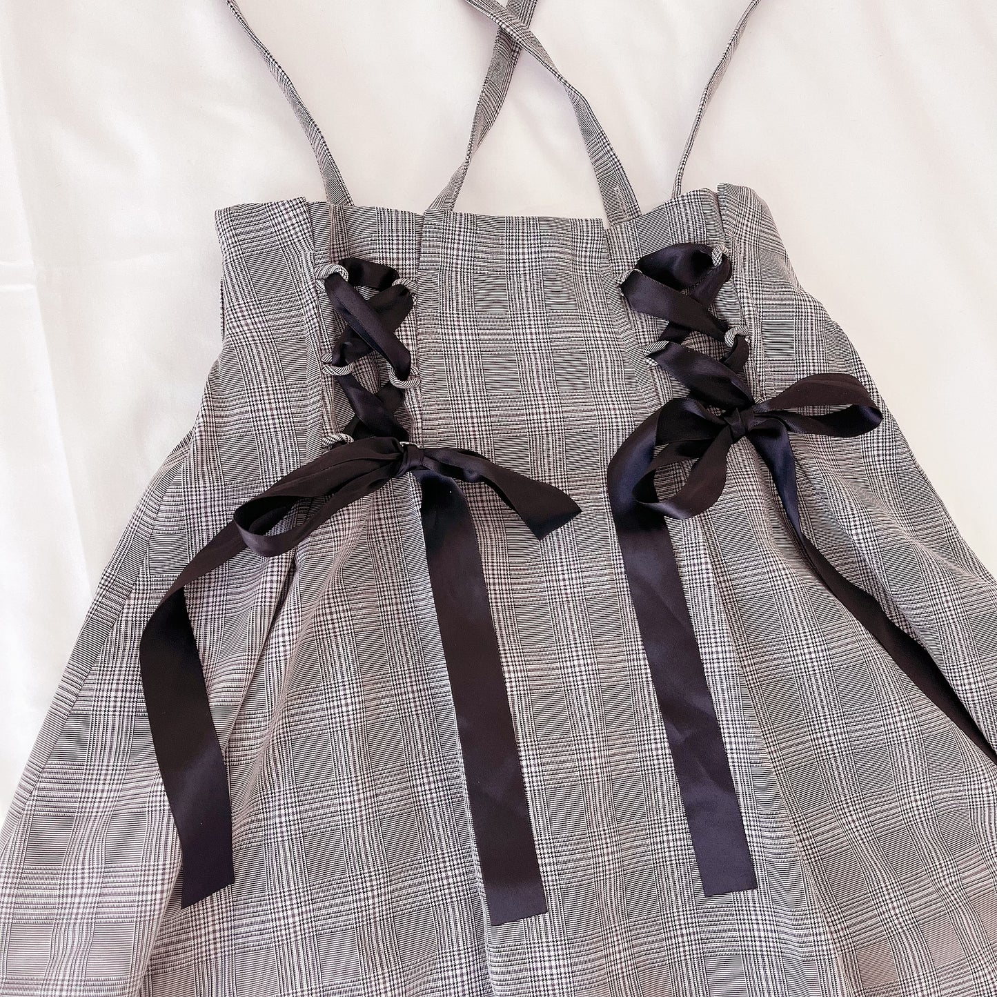 mars gray check suspenders skirt