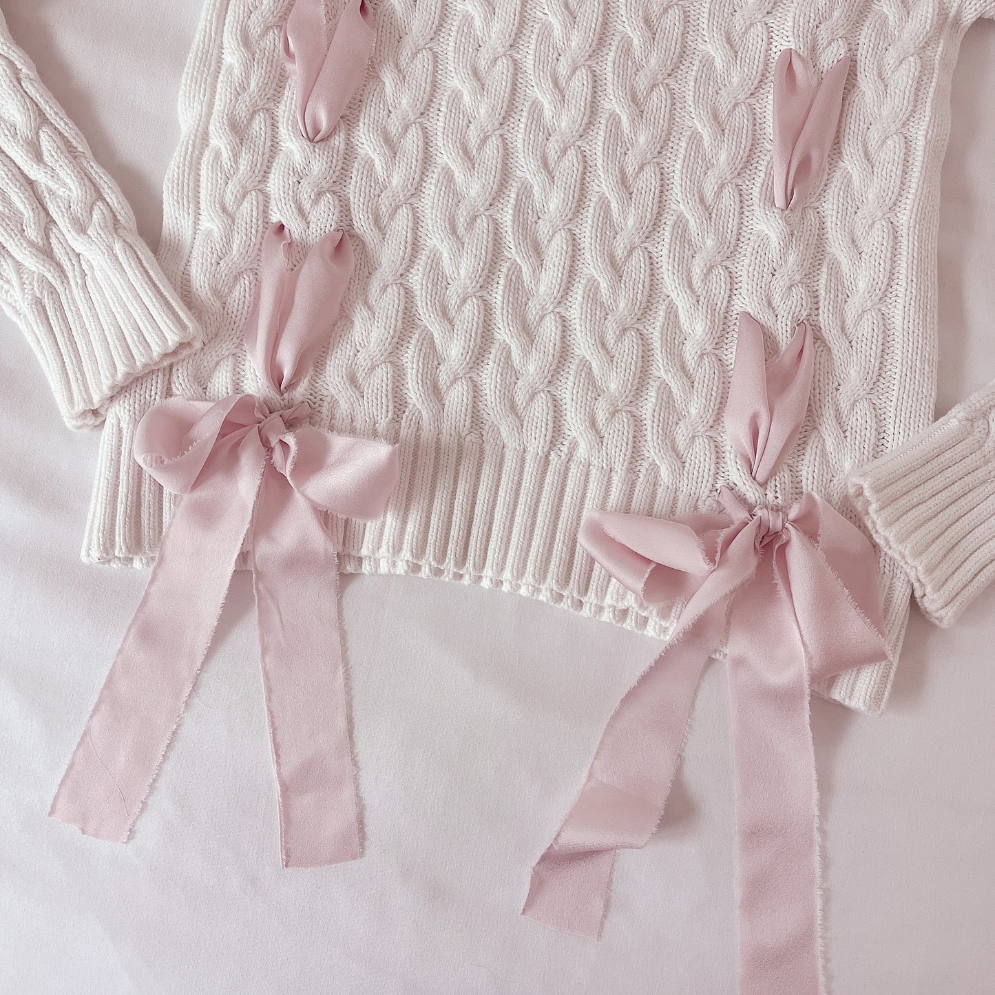 ribbon lace-up cable knit sweater