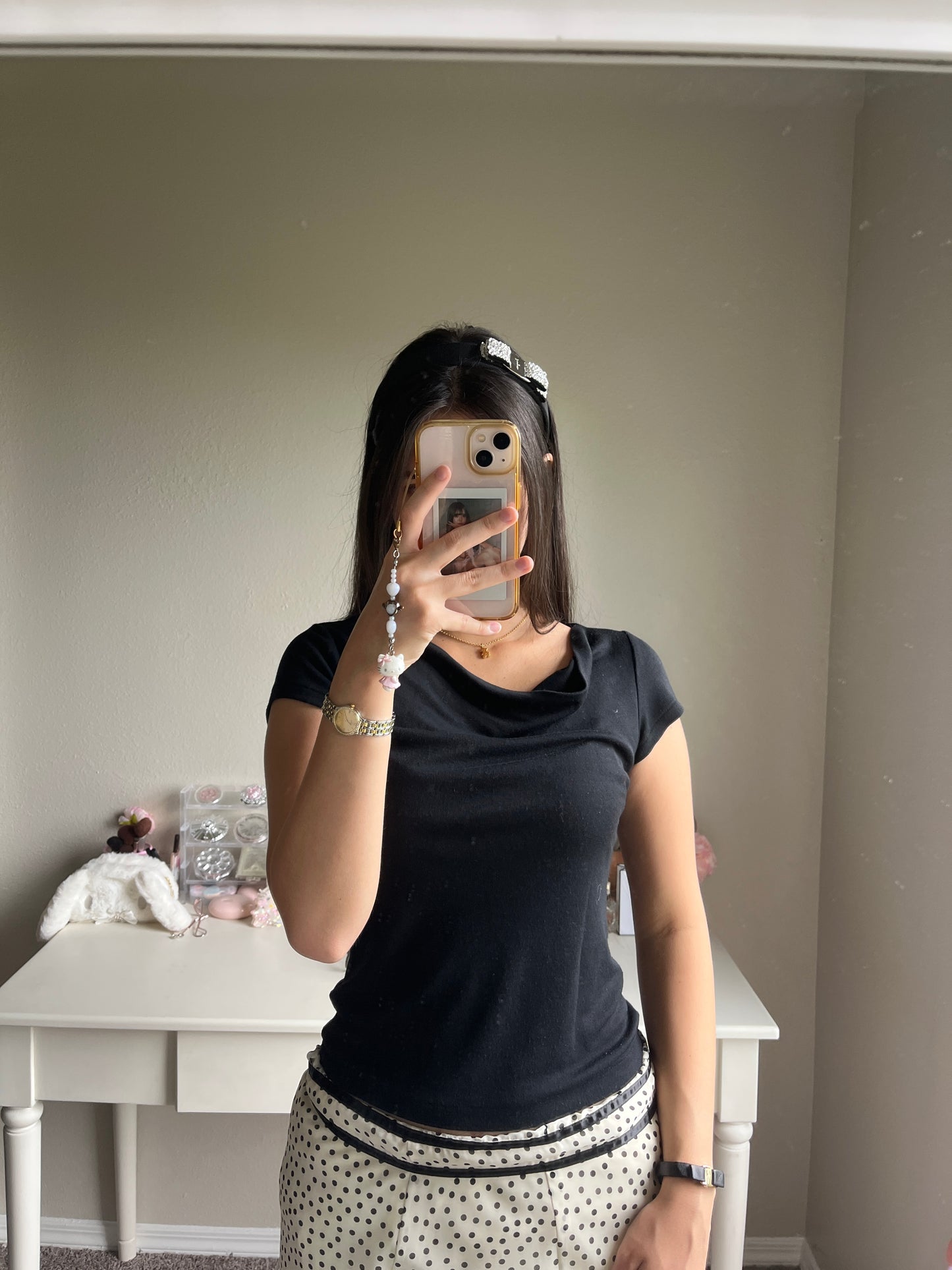 black draped neck top