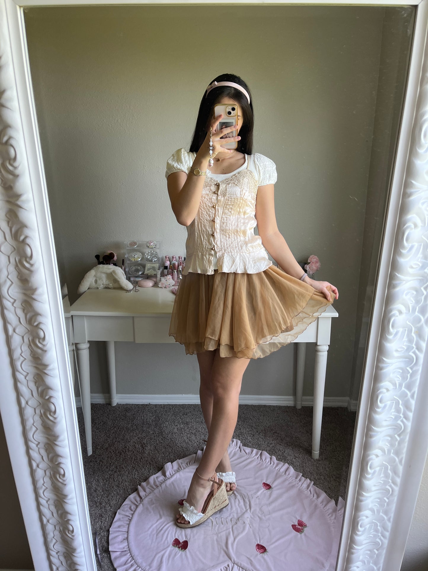 brown chiffon ruffle skirt