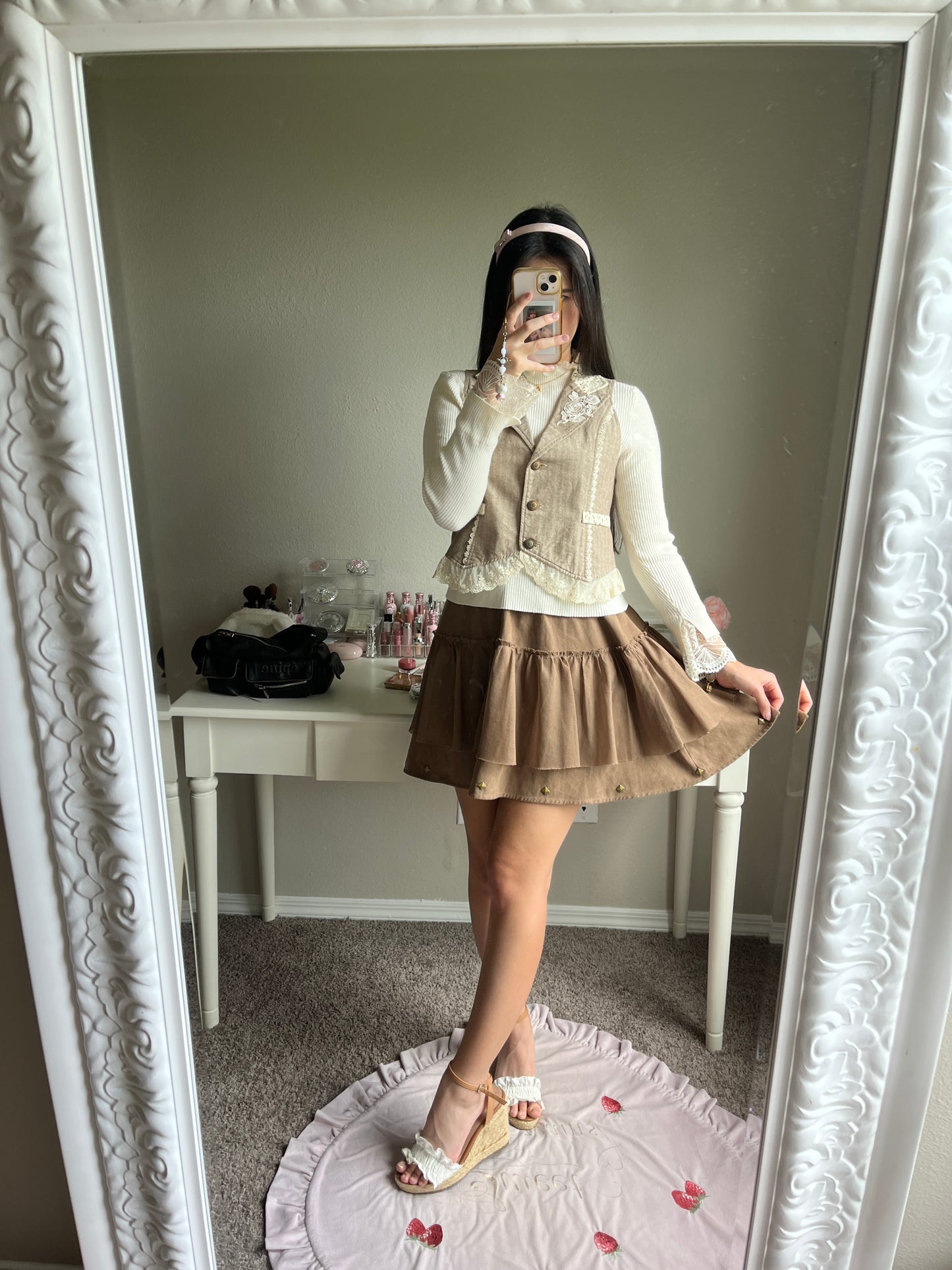 brown suede flowy skirt