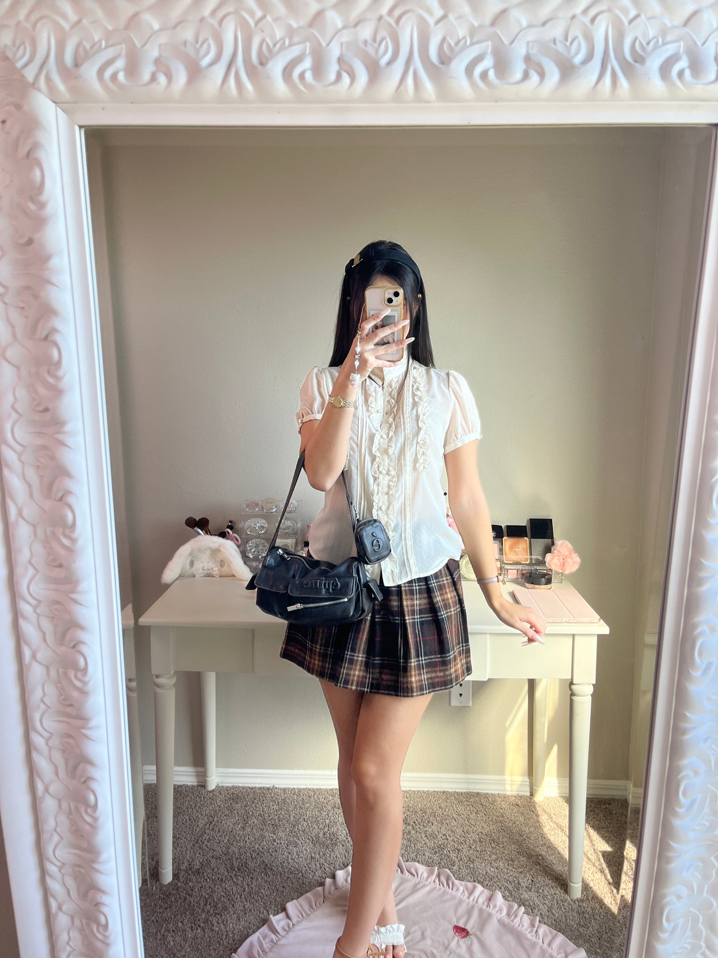 brown plaid soft skirt