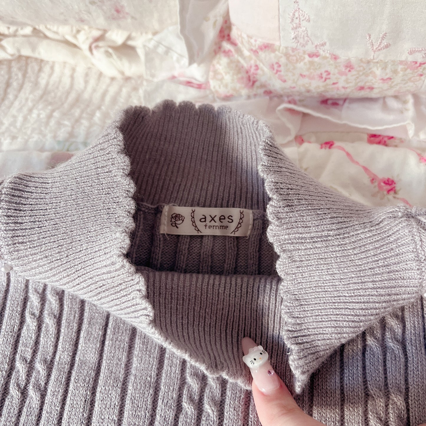 axes femme blue gray high neck knit