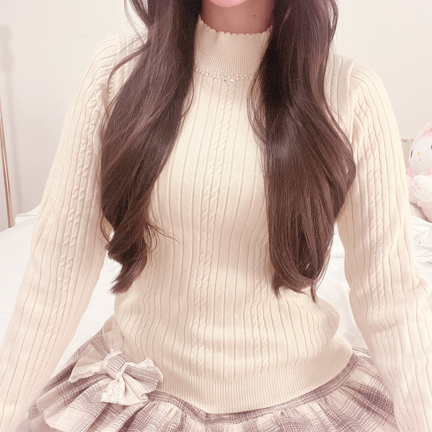 axes femme cream high knit top