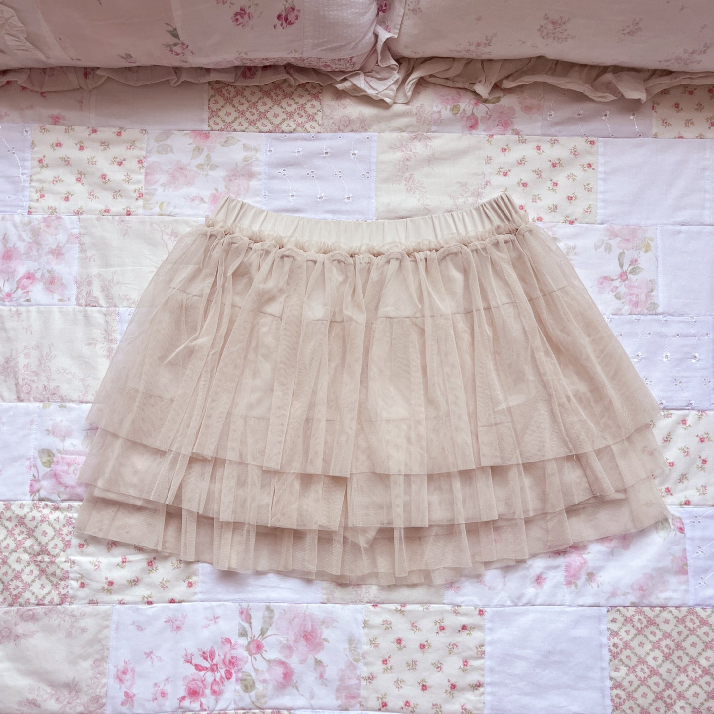 tan ruffle layer skirt