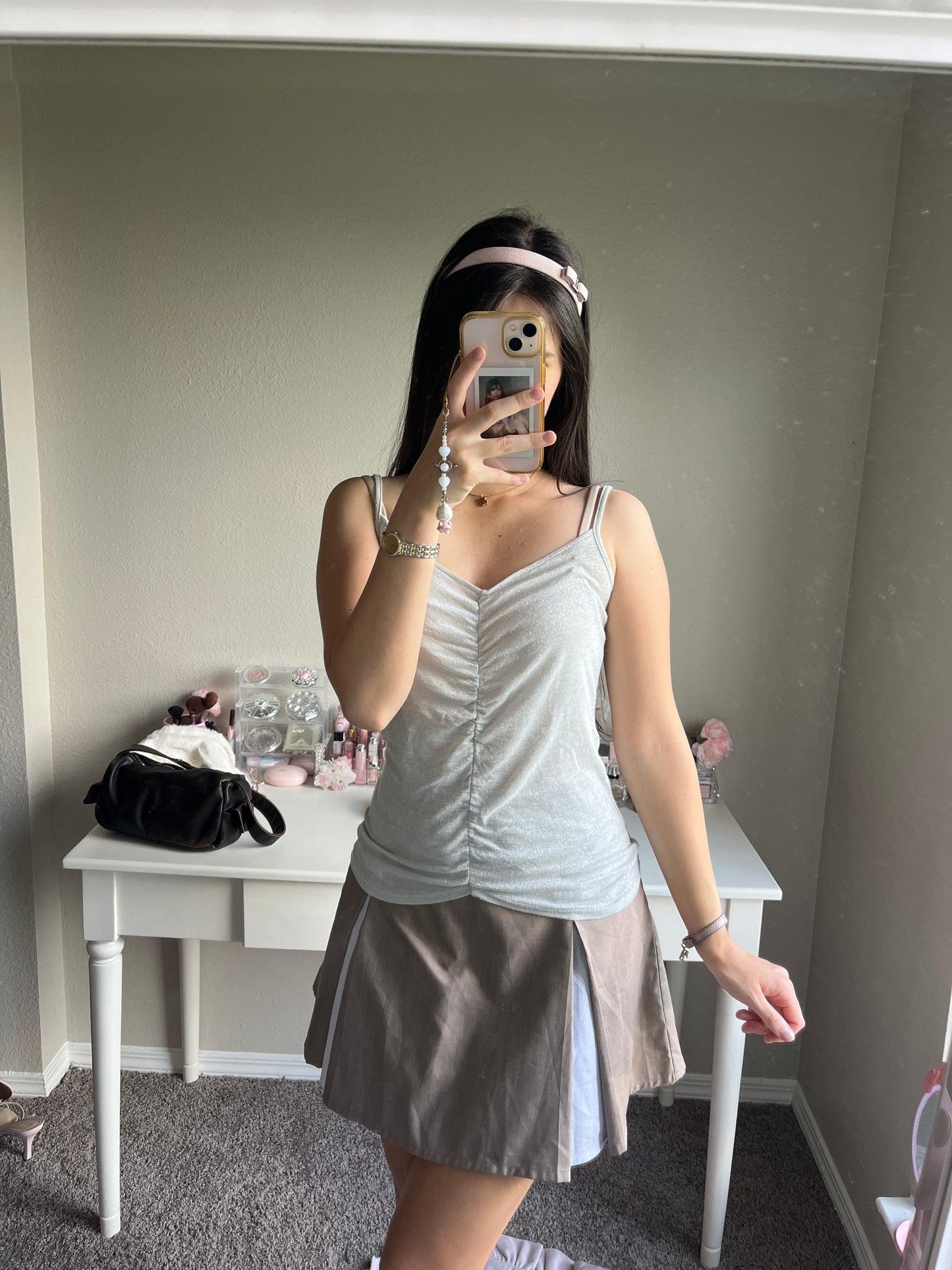 silver blue ruched camisole
