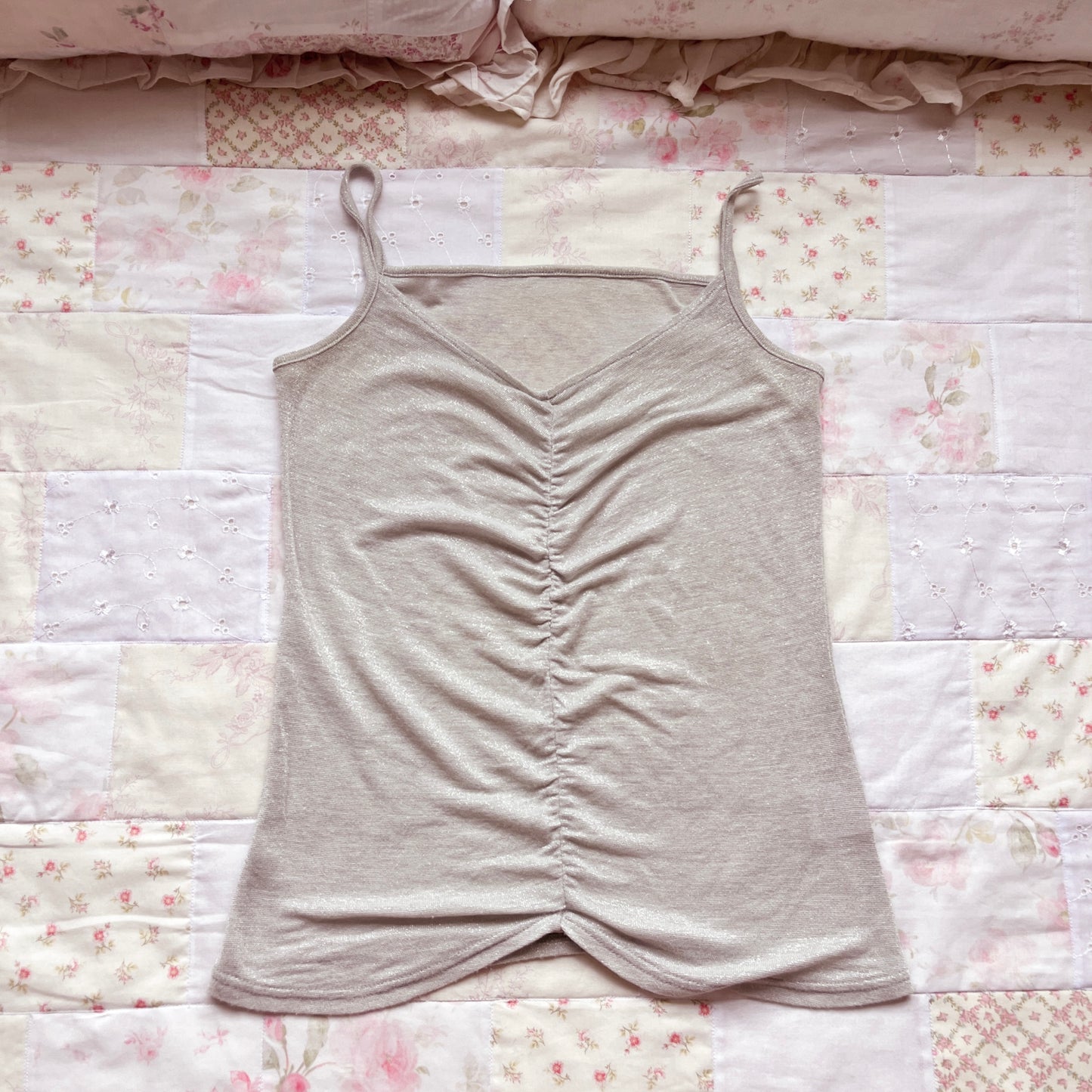 silver blue ruched camisole