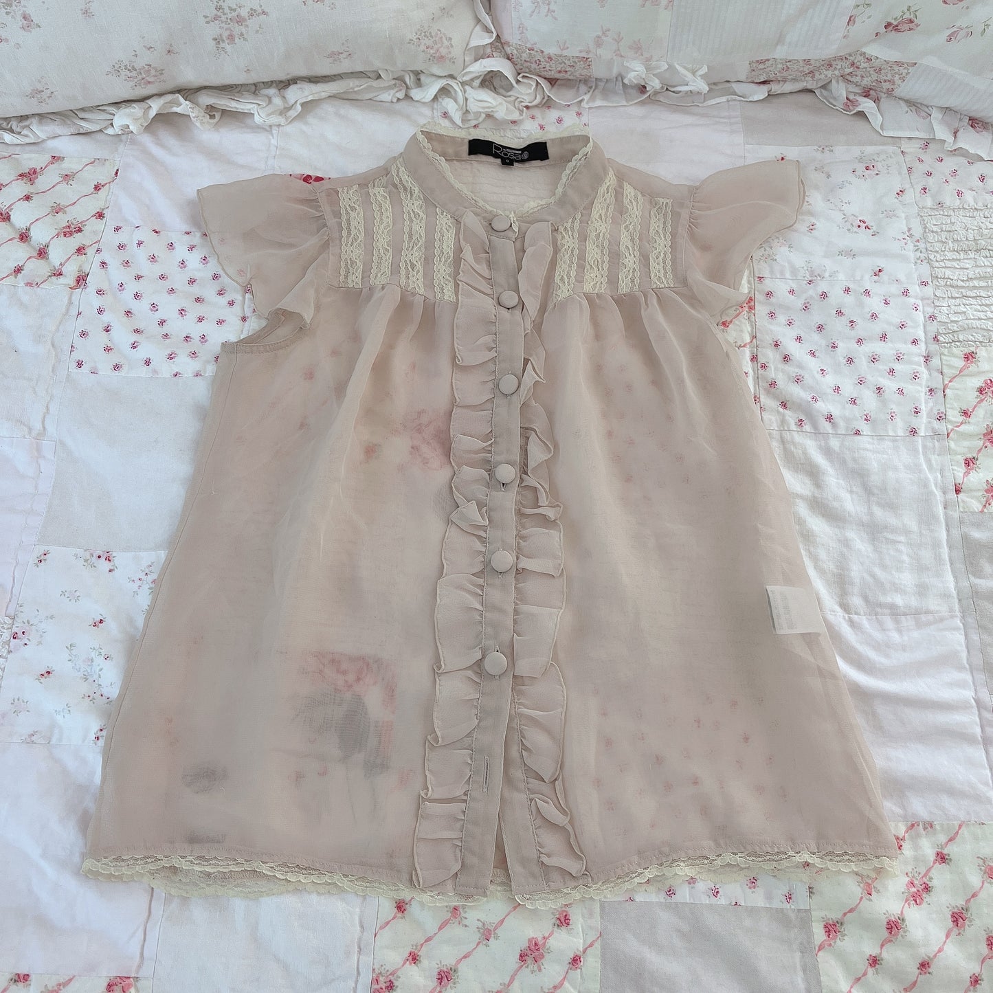 sheer beige button down blouse