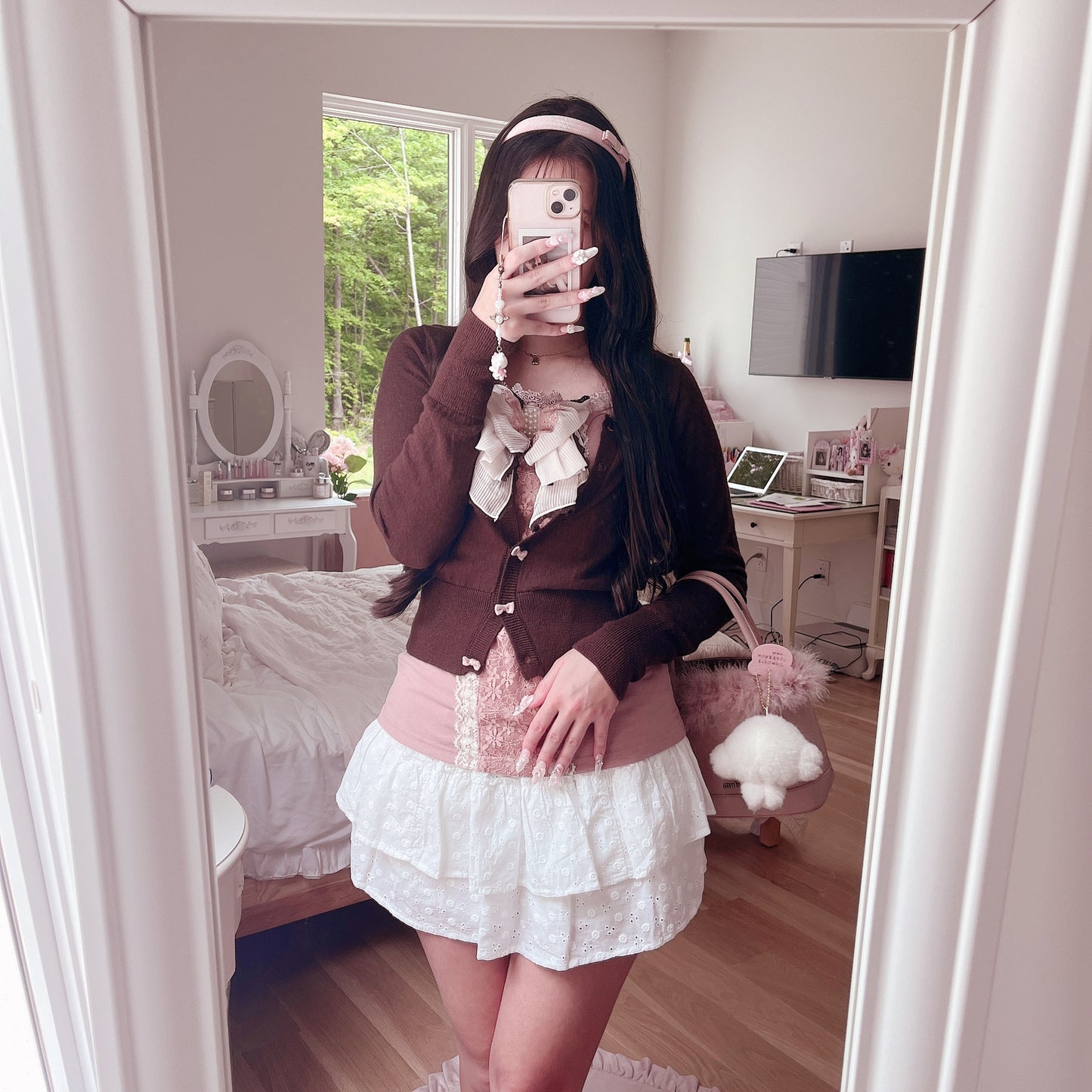 axes femme mauve and brown ribbon cami