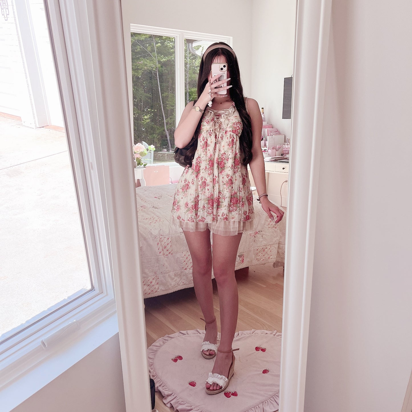 red floral beige mini dress